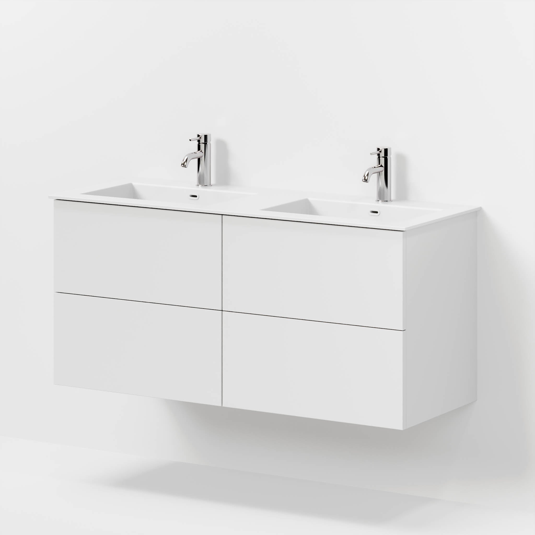 Badmøbel med klassiske fronter - 120x46x57 cm - mat hvid - solid surface dobbeltvask - Viborg