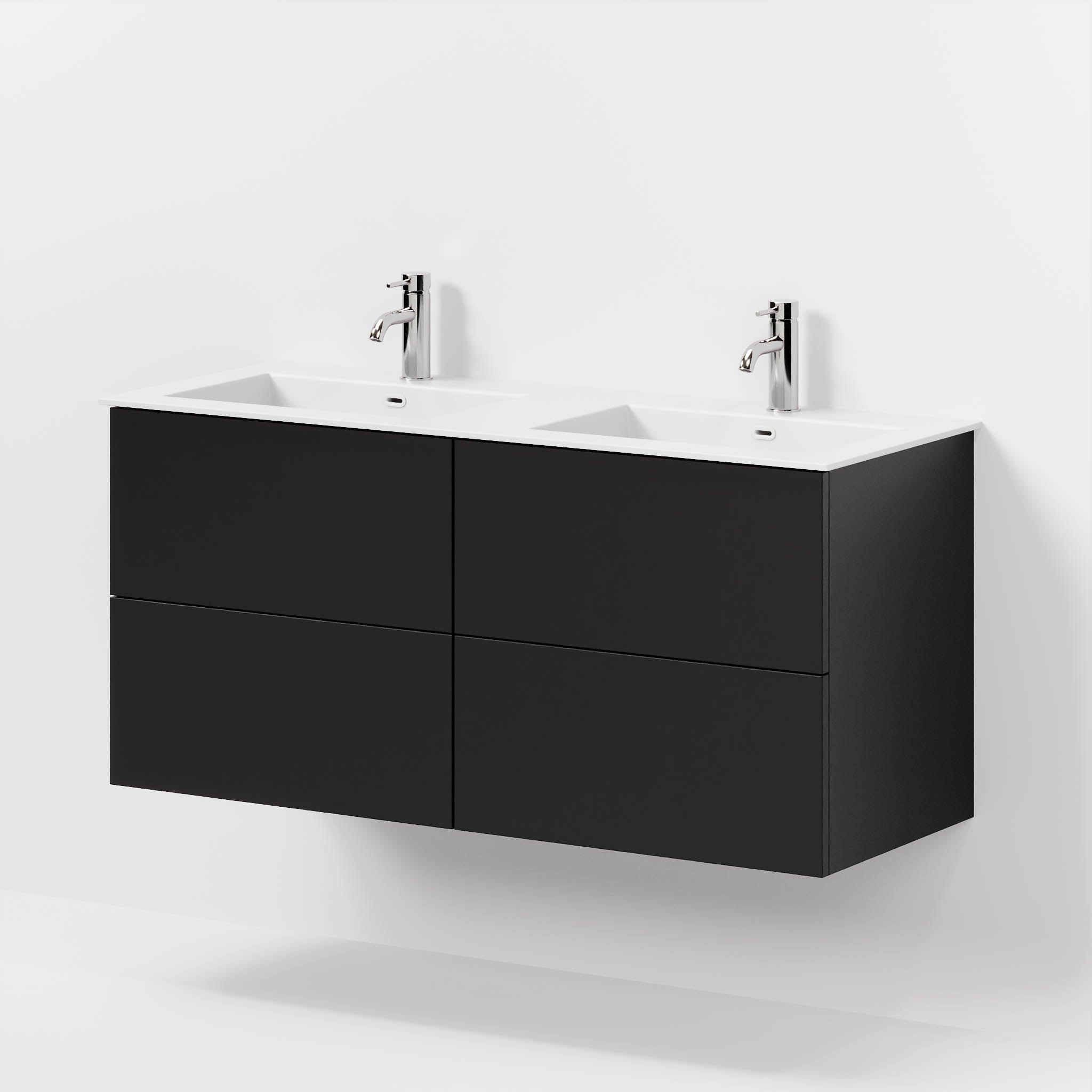 Badmøbel med klassiske fronter - 120x46x57 cm - mat sort - solid surface dobbeltvask - Viborg