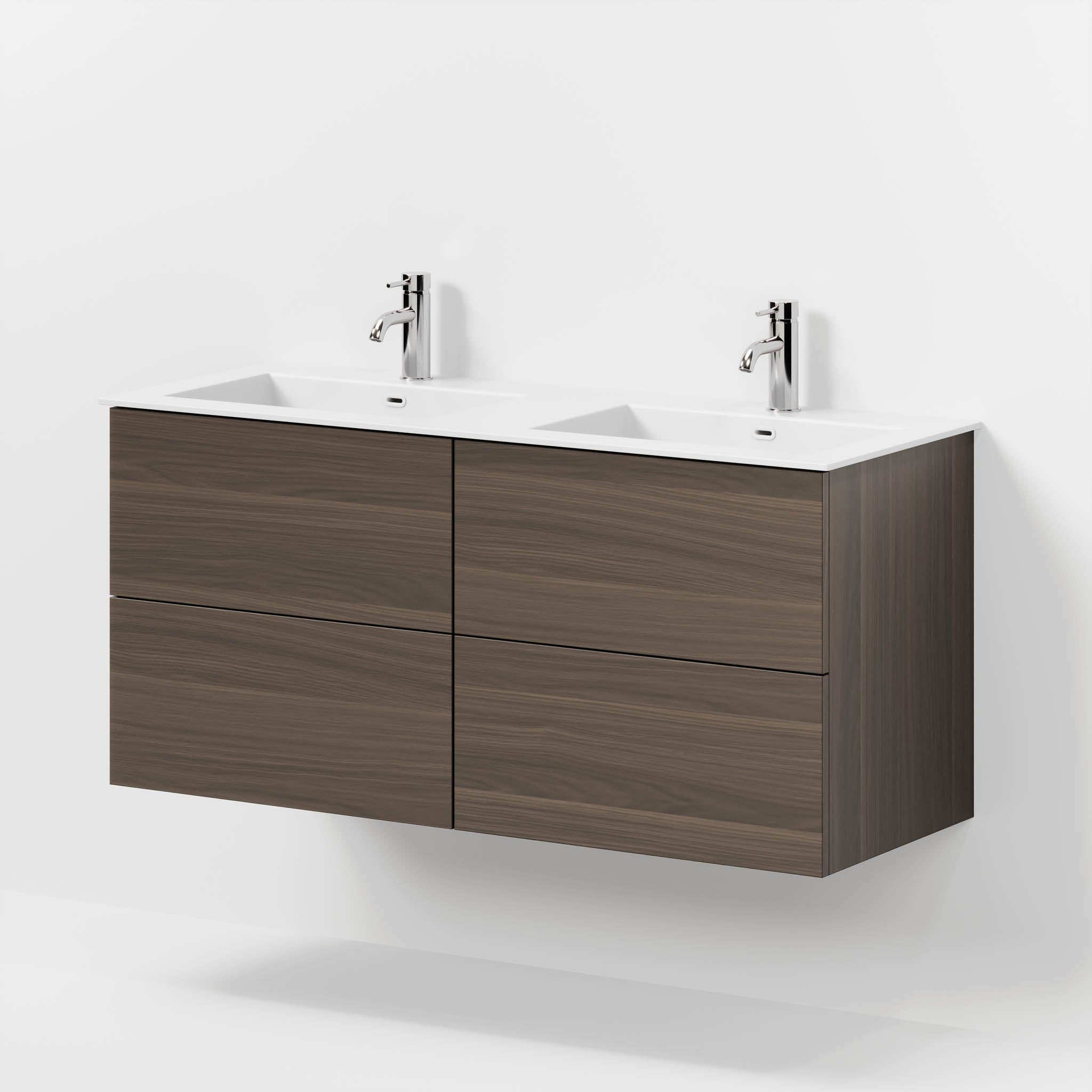 Badmøbel med klassiske fronter - 120x46x57 cm - valnød - solid surface dobbeltvask - Viborg