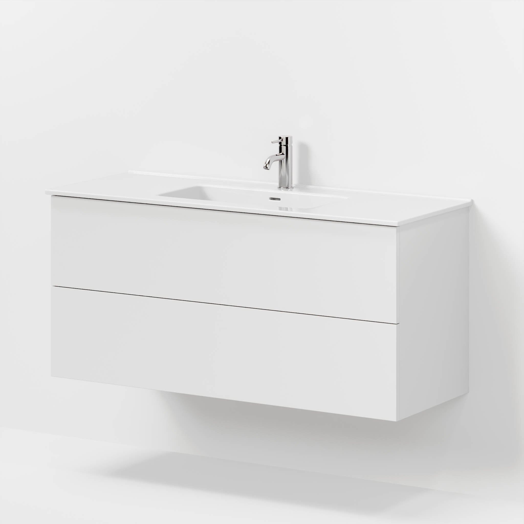 Badmøbel med klassiske fronter - 120x46x57 cm - mat hvid - keramisk vask - Vestbjerg