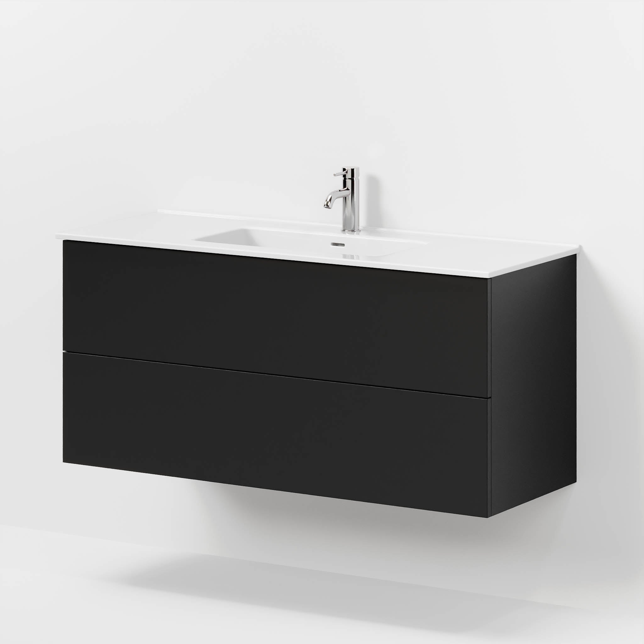 Badmøbel med klassiske fronter - 120x46x57 cm - mat sort - keramisk vask - Vestbjerg