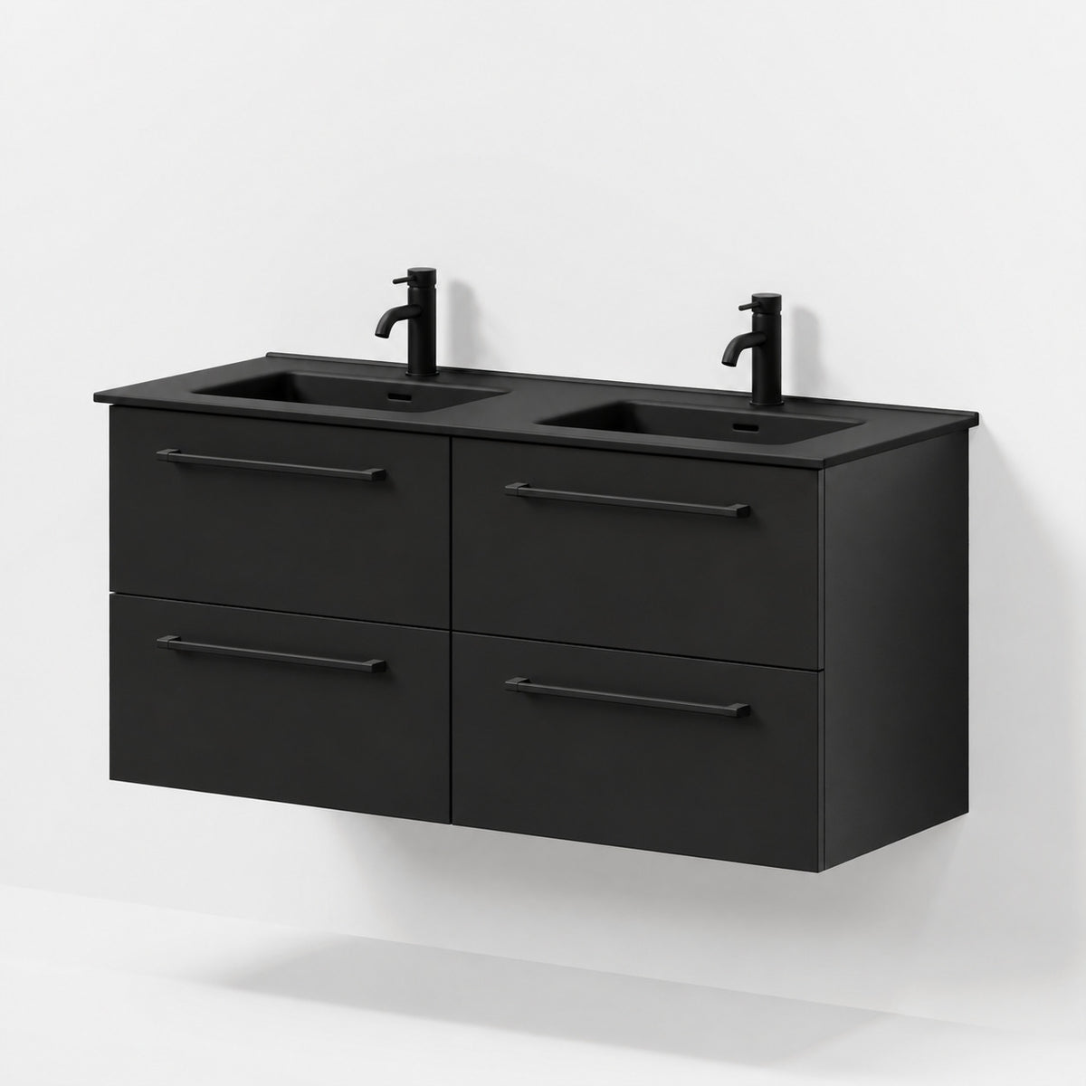 Badmøbel med klassiske fronter - 120x46x57 cm - mat sort - keramisk dobbeltvask - Vadum