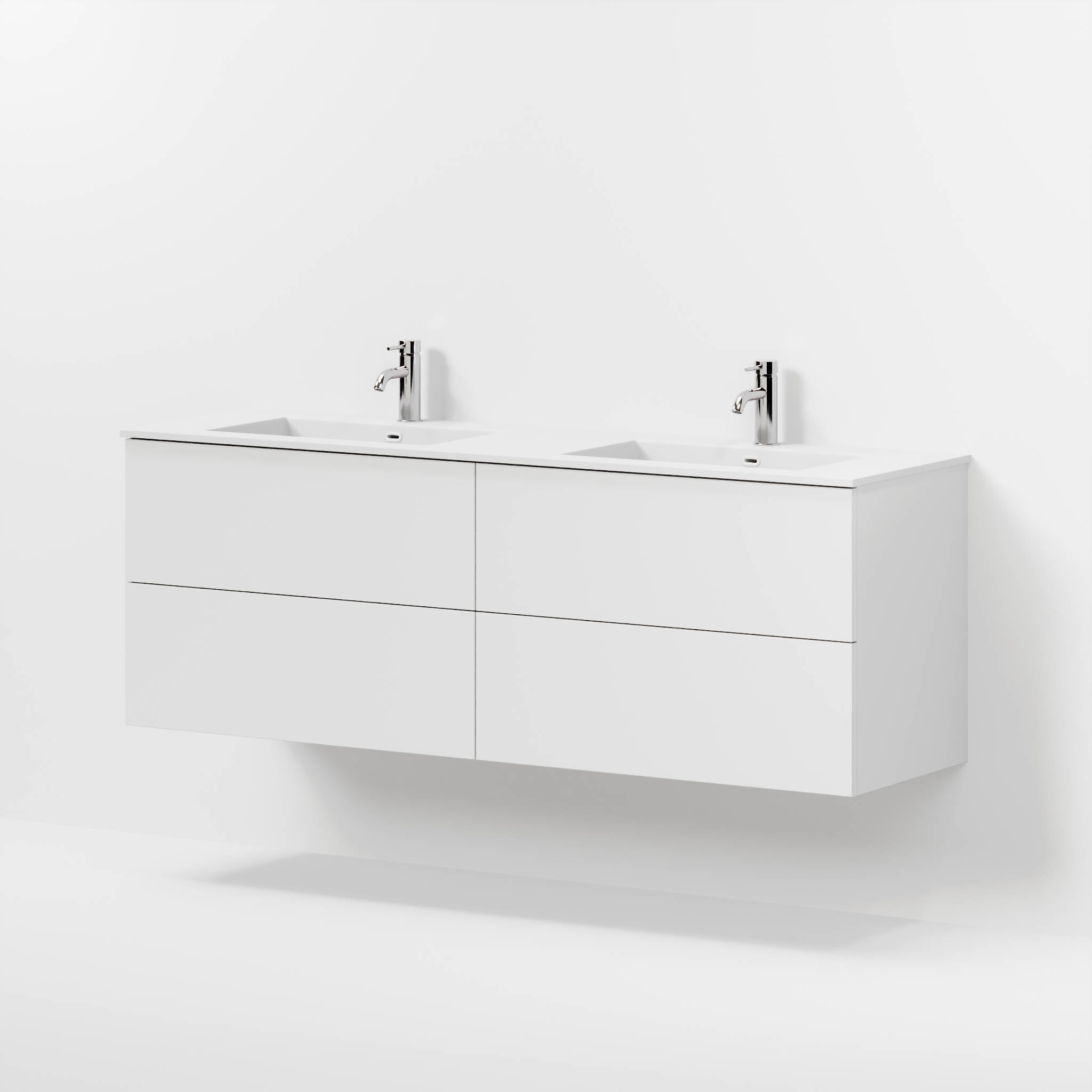 Badmøbel med klassiske fronter - 160x46x57 cm - mat hvid - solid surface dobbeltvask - Viborg