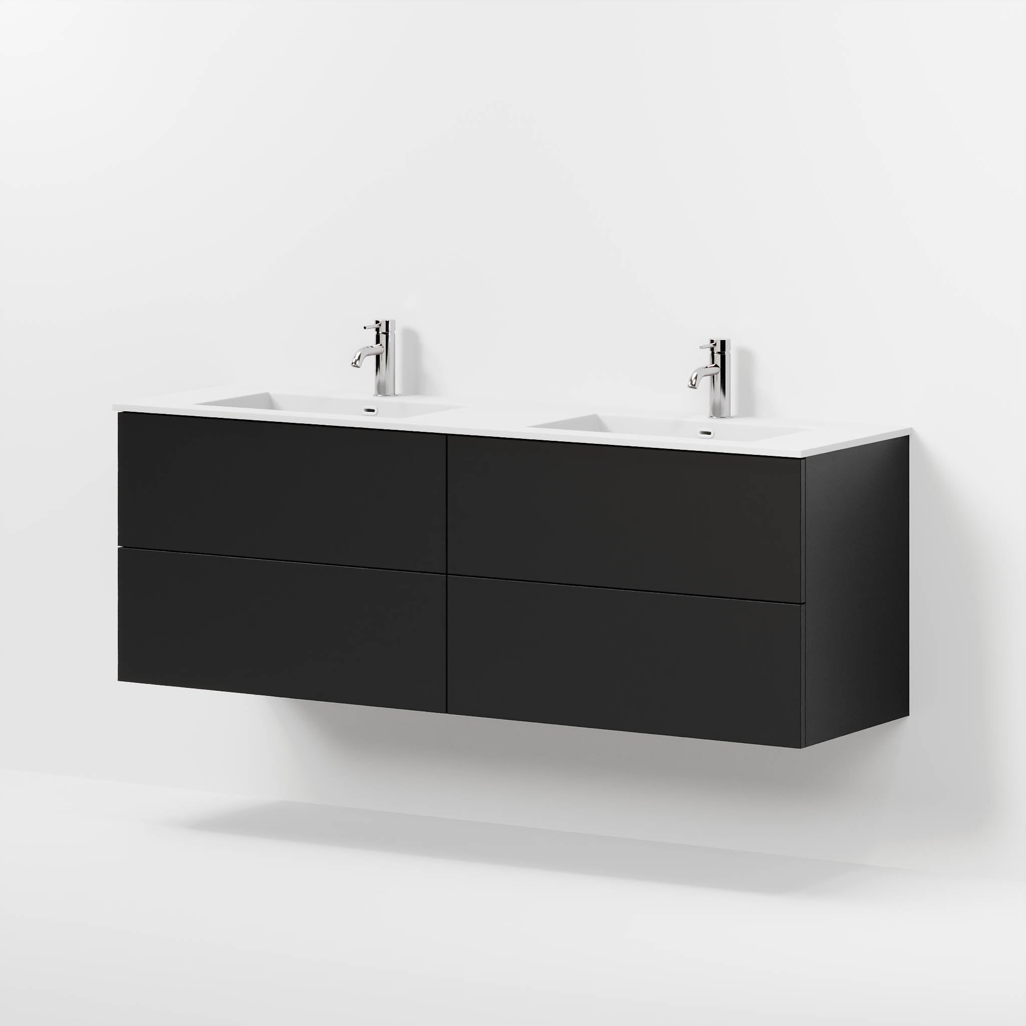 Badmøbel med klassiske fronter - 160x46x57 cm - mat sort - solid surface dobbeltvask - Viborg