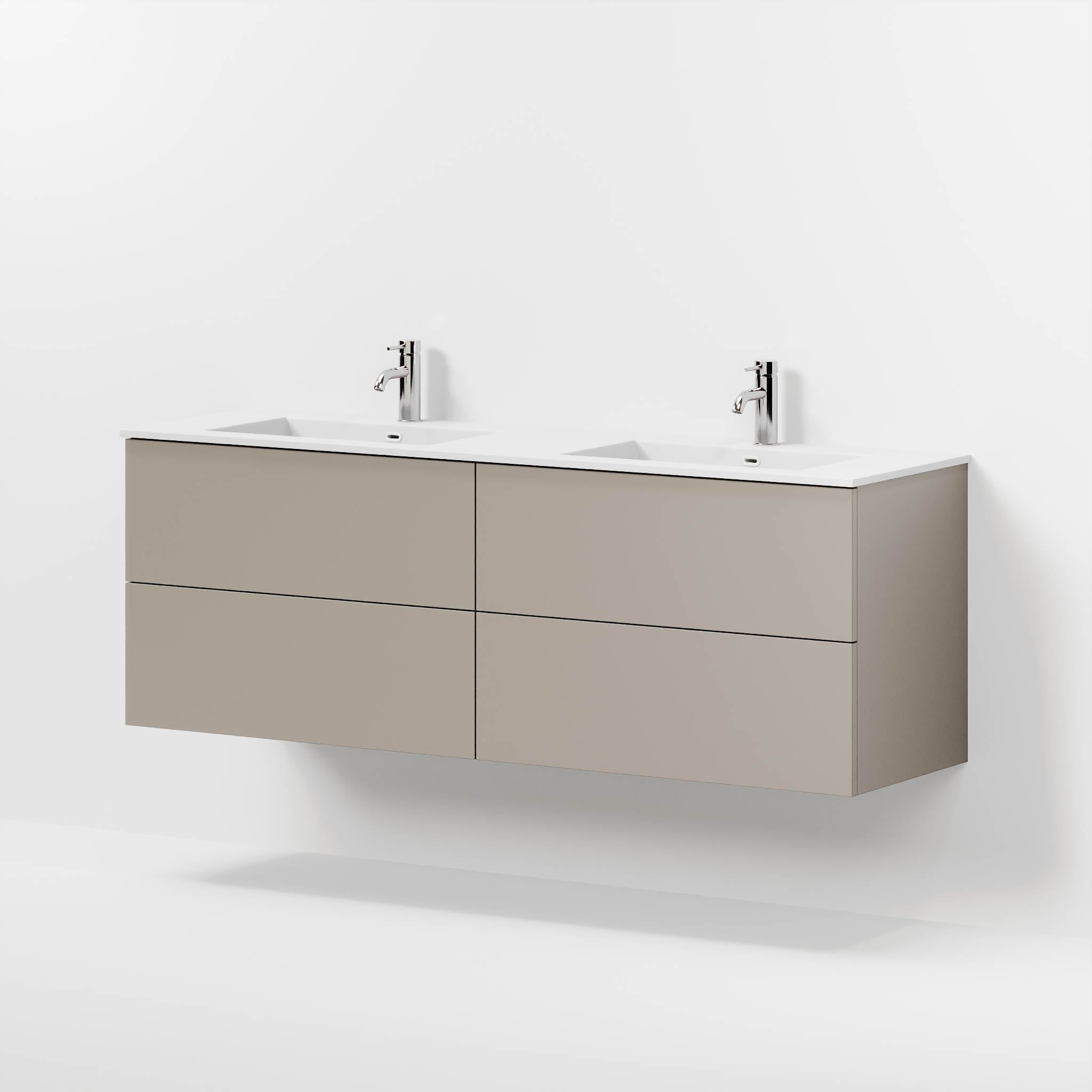 Badmøbel med klassiske fronter - 160x46x57 cm - støvet sand - solid surface dobbeltvask - Viborg