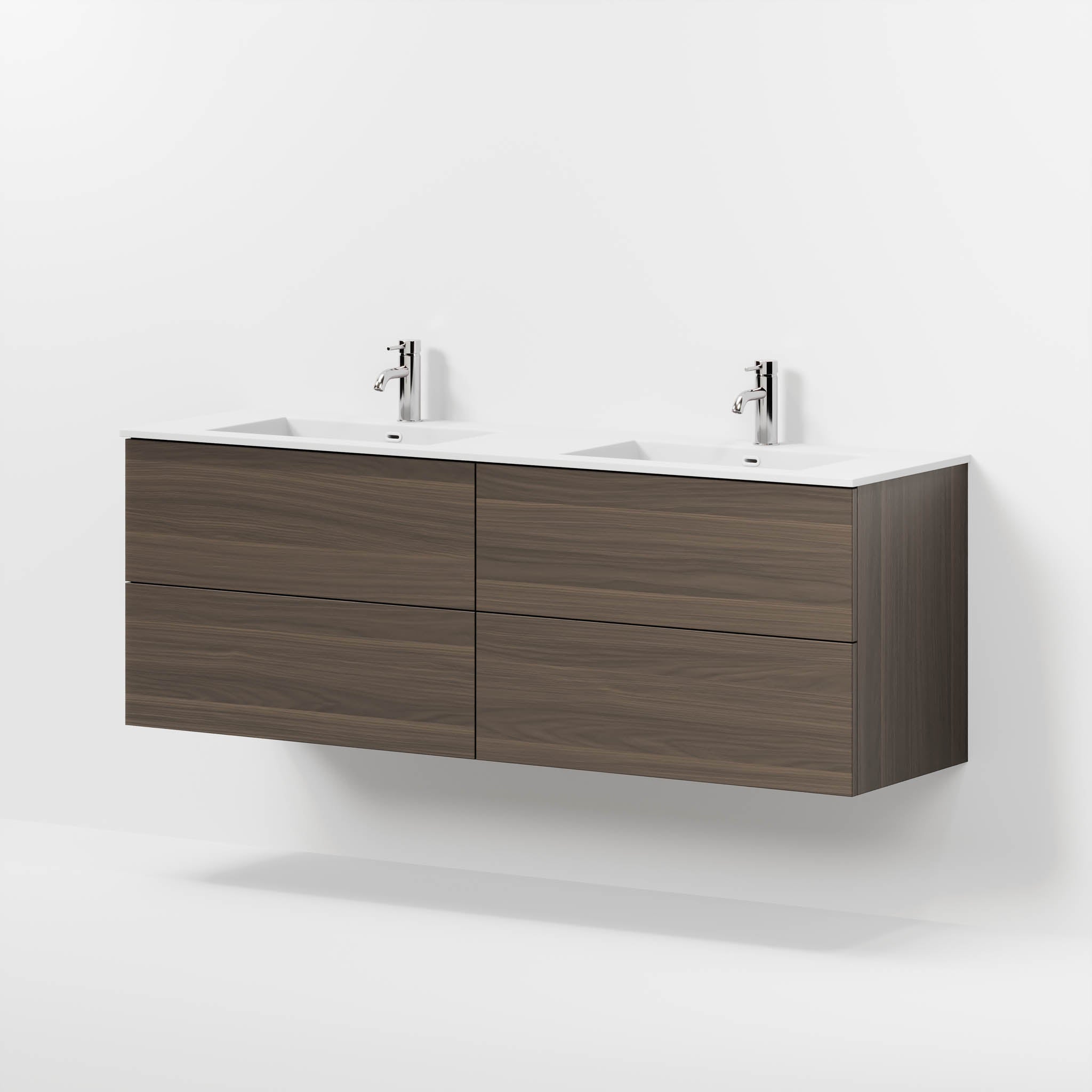 Badmøbel med klassiske fronter - 160x46x57 cm - valnød - solid surface dobbeltvask - Viborg