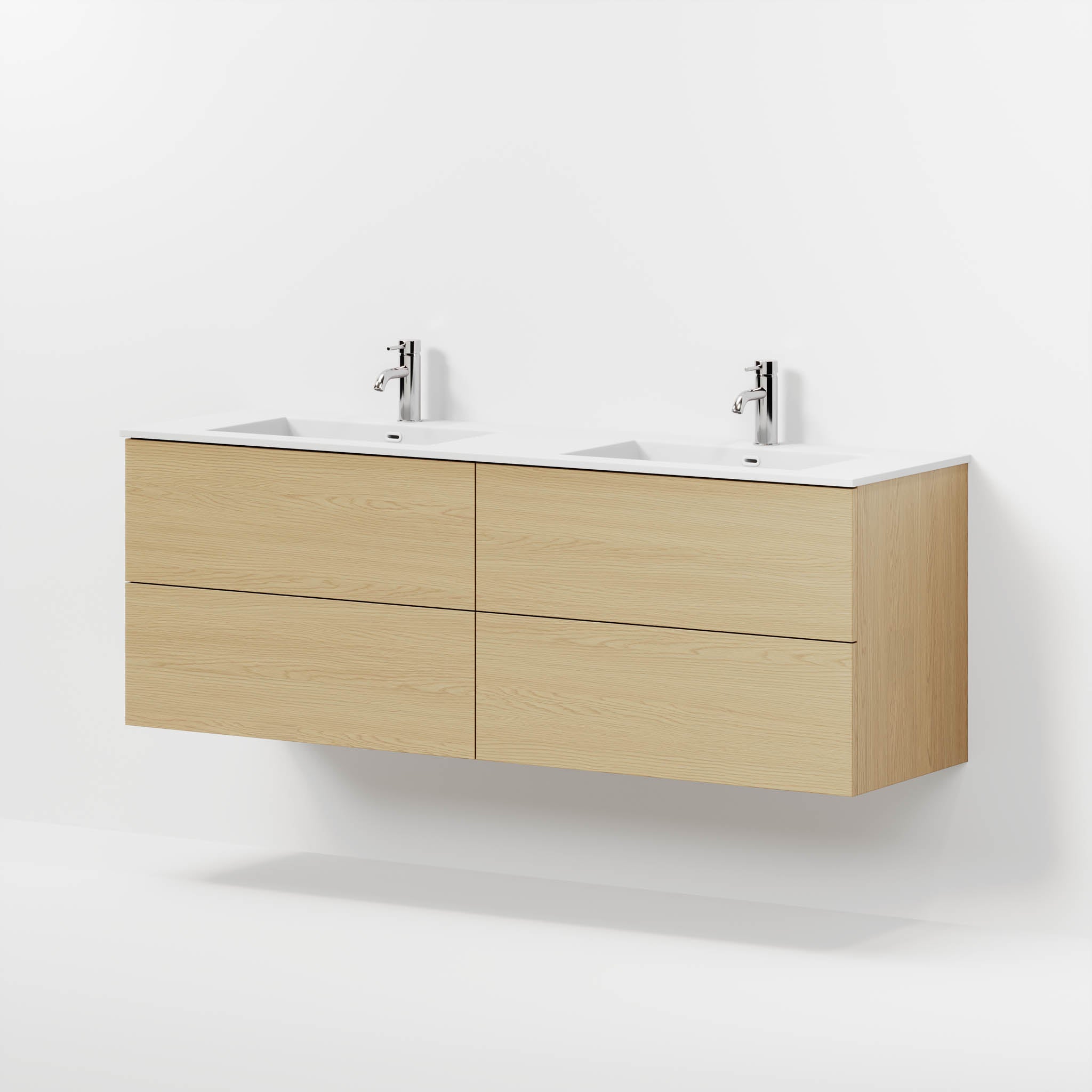 Badmøbel med klassiske fronter - 160x46x57 cm - eg - solid surface dobbeltvask - Viborg