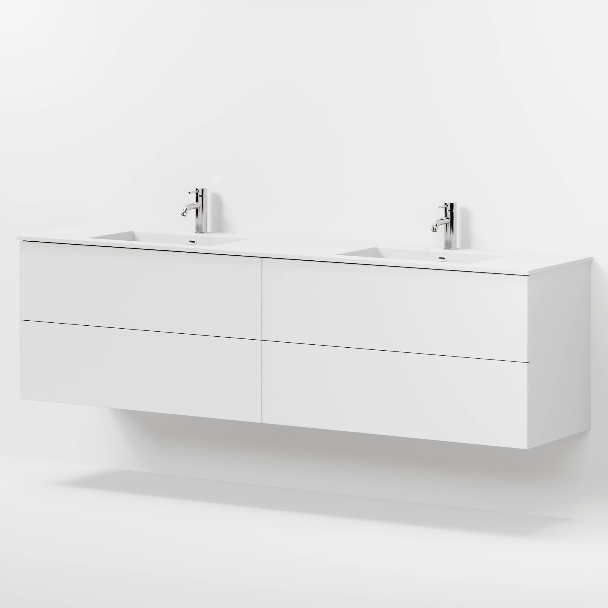 Badmøbel med klassiske fronter - 200x46x57 cm - mat hvid - solid surface dobbeltvask - Viborg