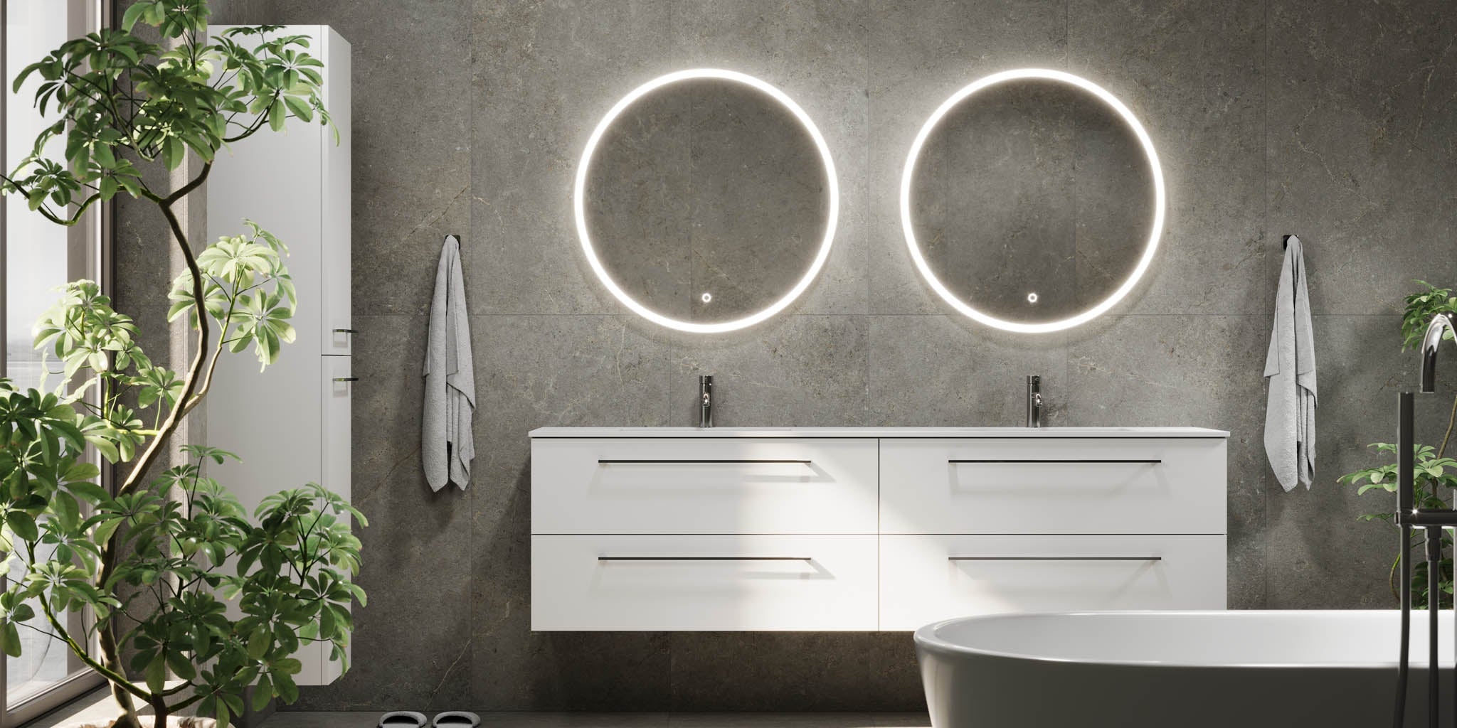 Badmøbel med klassiske fronter - 200x46x57 cm - mat hvid - solid surface dobbeltvask - Viborg