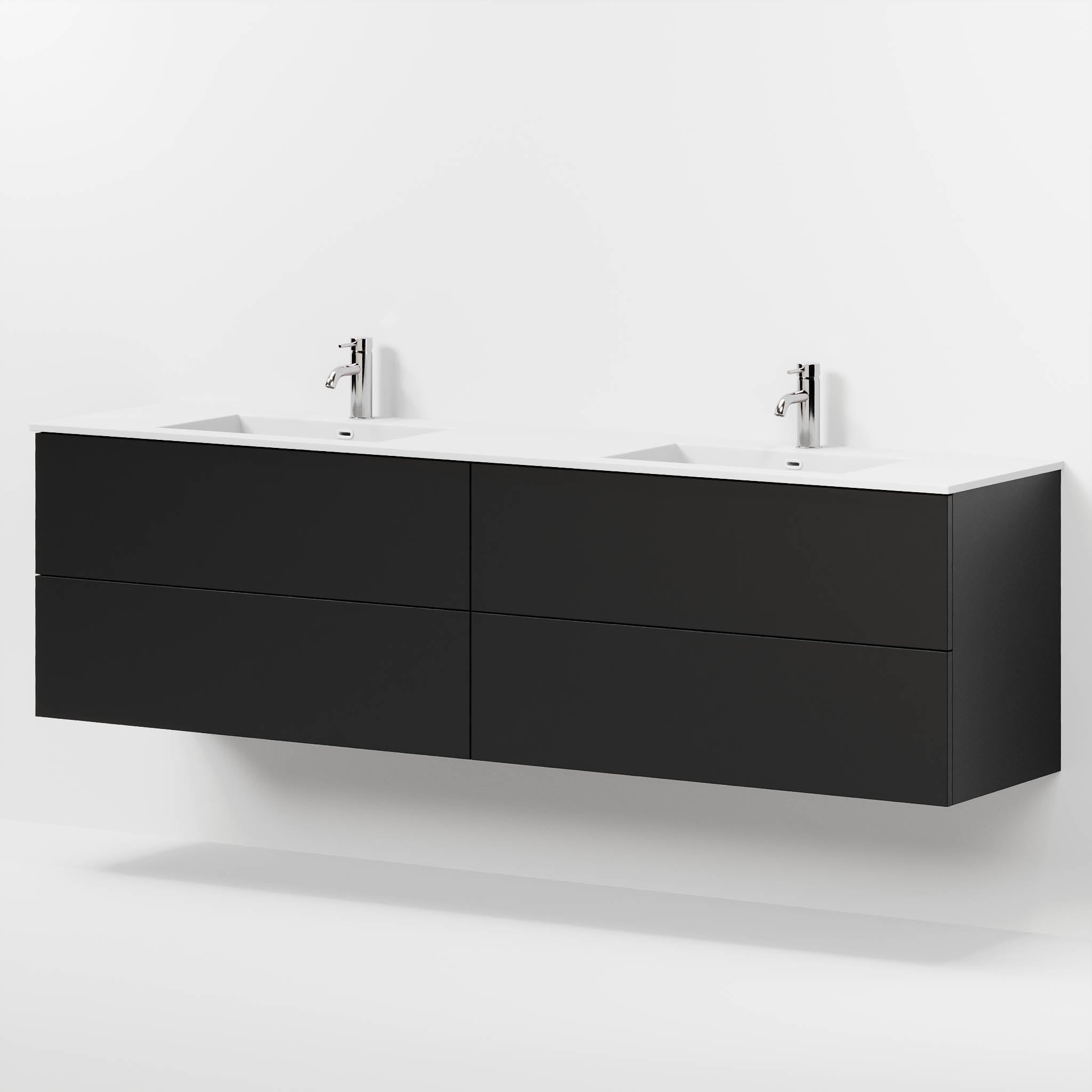 Badmøbel med klassiske fronter - 200x46x57 cm - mat sort - solid surface dobbeltvask - Viborg
