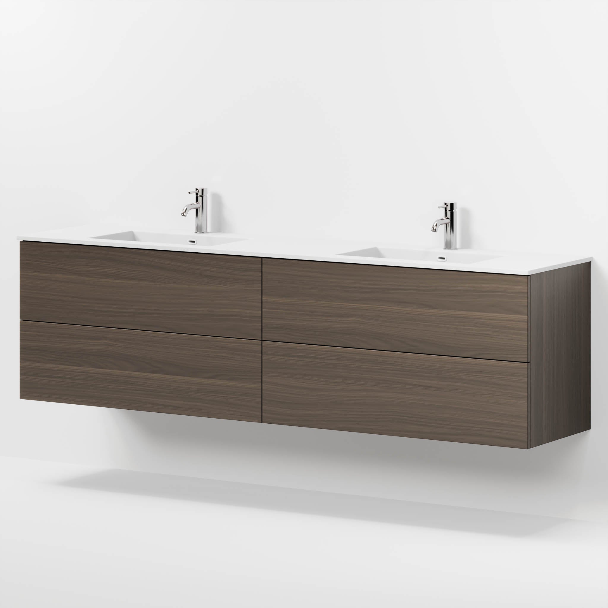 Badmøbel med klassiske fronter - 200x46x57 cm - valnød - solid surface dobbeltvask - Viborg