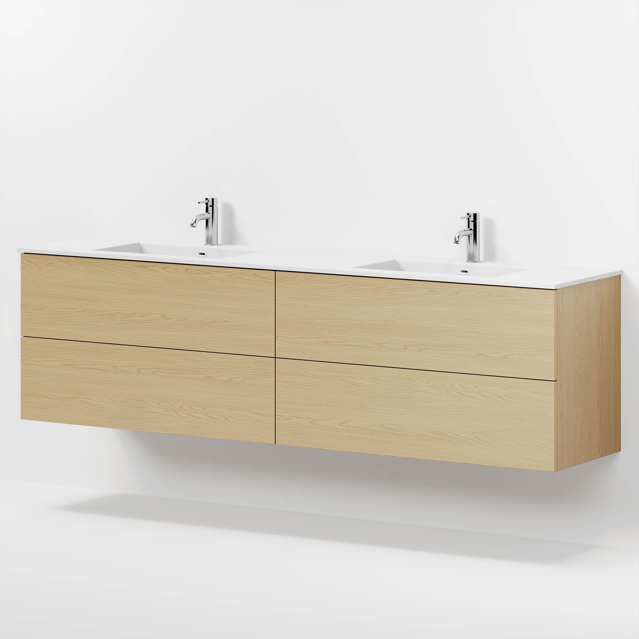 Badmøbel med klassiske fronter - 200x46x57 cm - eg - solid surface dobbeltvask - Viborg