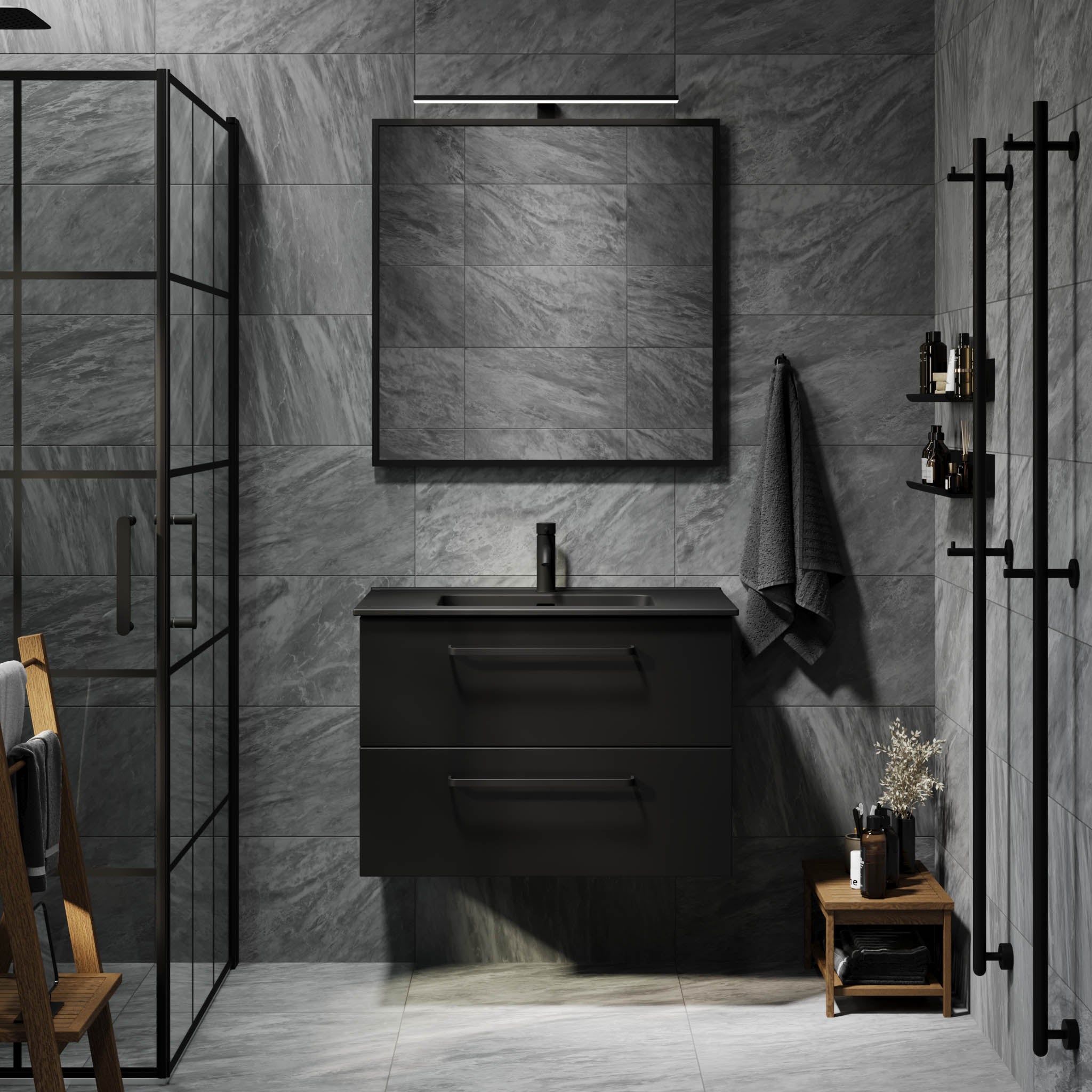 Vegsund, Furniture Set - Basin & Cabinet, Black Mat - 80 cm - MASTERSTORE - 8595677194449 - Furniture Set - Basin & Cabinet - 70-080-56-02-60 - 8595677194449