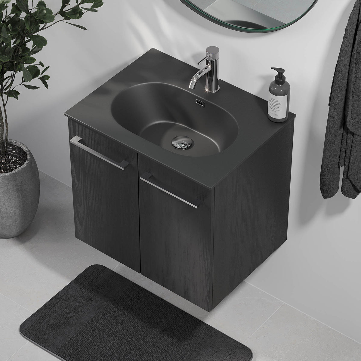 Horten, Furniture Set - Basin & Cabinet, Black Wood - 60 cm - MASTERSTORE - 8595677190830 - Furniture Set - Code - 75-060-60-22-41 - 8595677190830