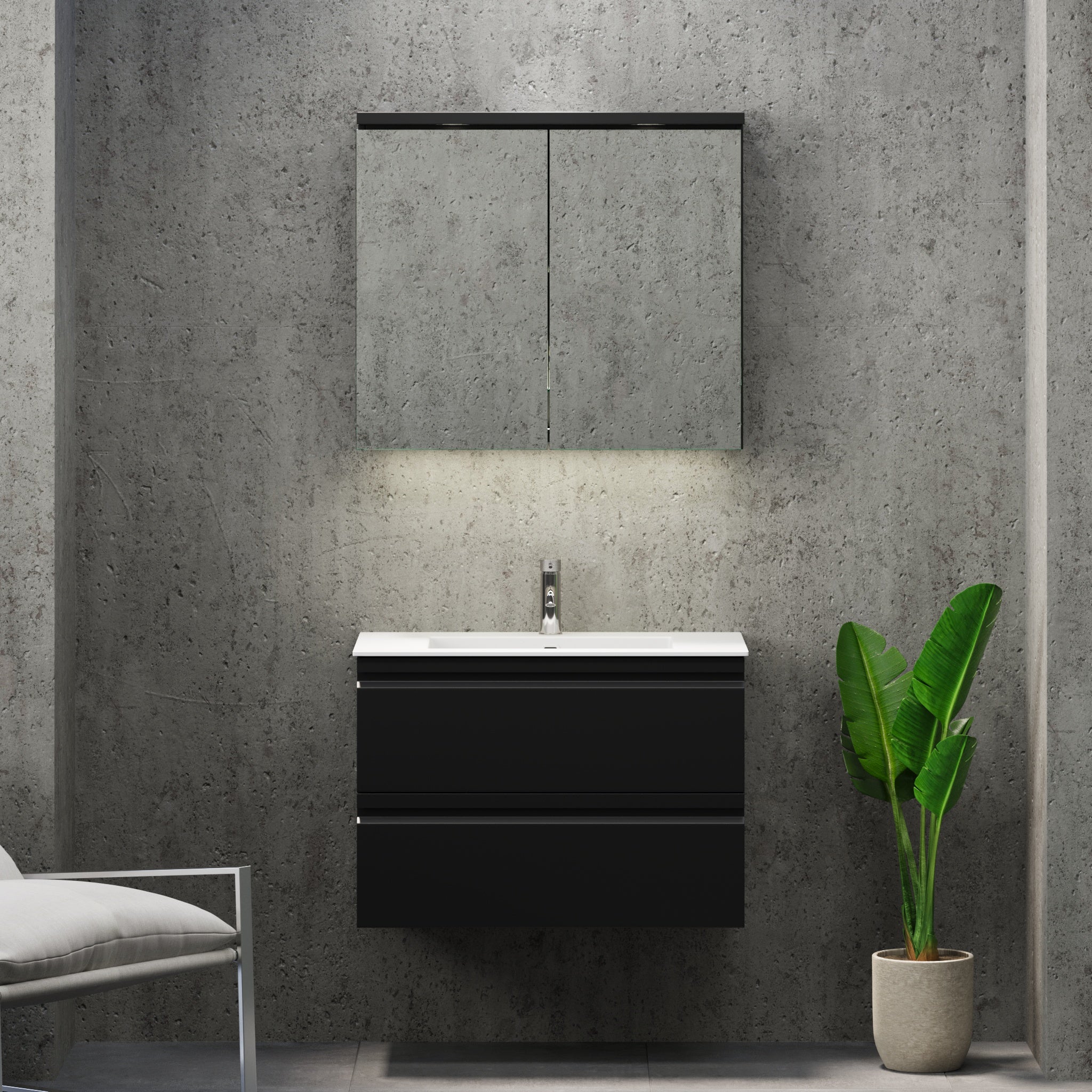 Knarrlagsund, Furniture Set - Basin & Cabinet, Black Mat - 80 cm - MASTERSTORE - 8595677171105 - Furniture Set - Code - 74-080-52-02-40 - 8595677171105