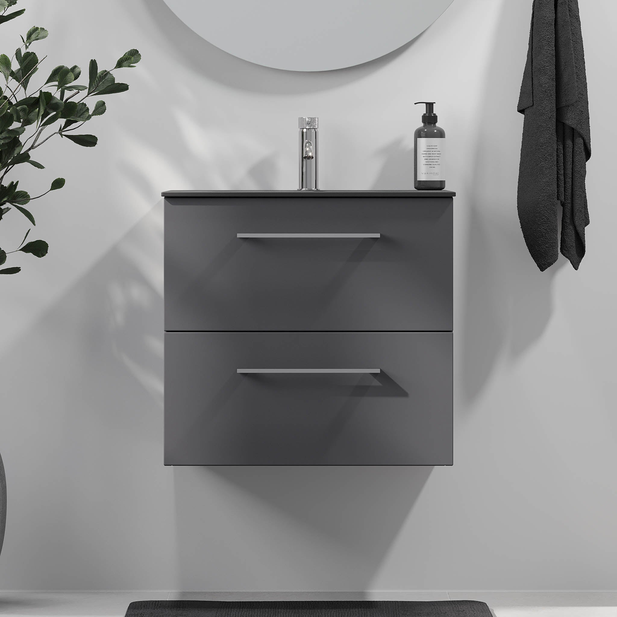 Horten, Furniture Set - Basin & Cabinet, Grey Anthracite - 60 cm - MASTERSTORE - 8595677190885 - Furniture Set - Code - 75-060-60-43-41 - 8595677190885