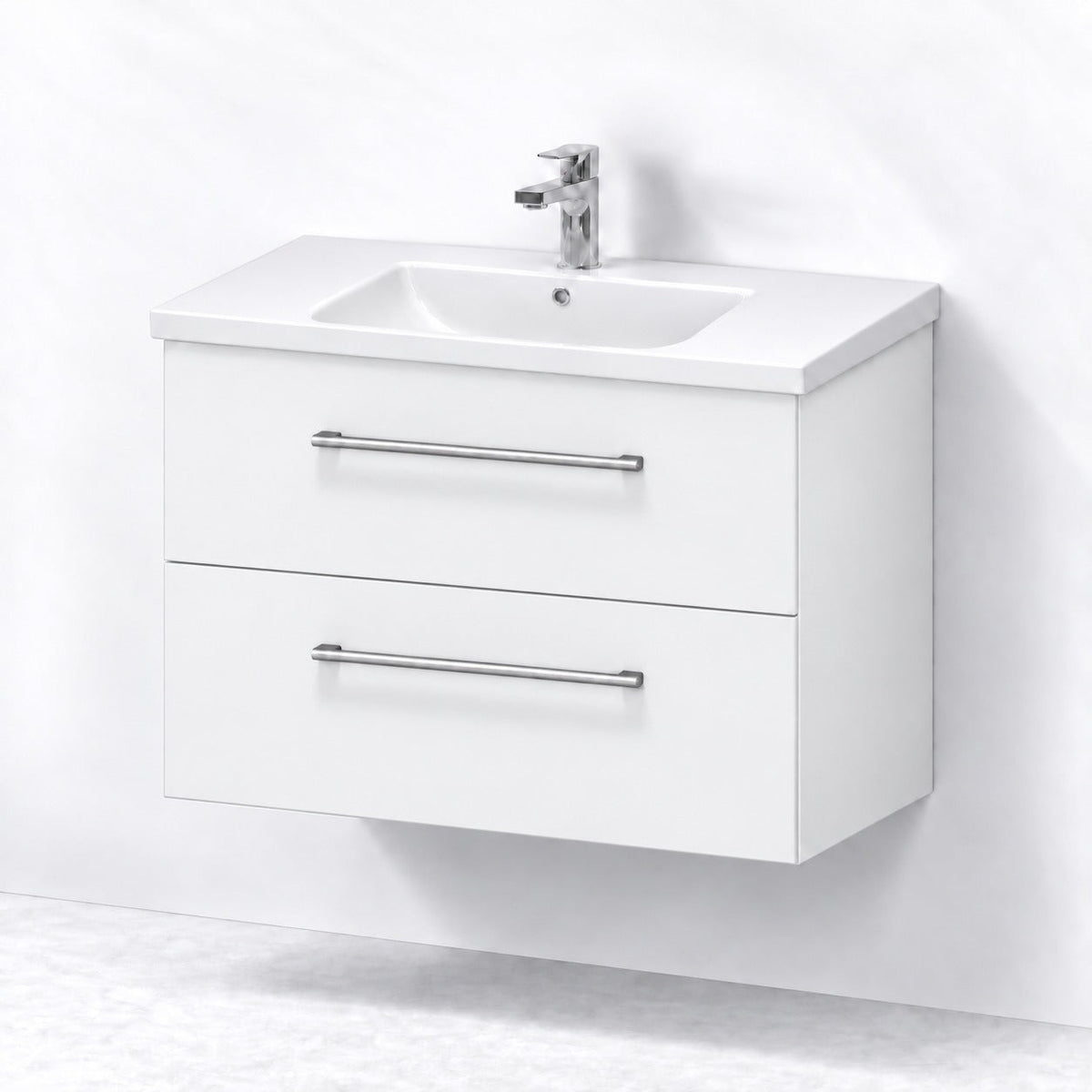 Badmøbel med klassisk front - 80x46x57 cm - Mat hvid - Hvid keramisk håndvask - Melhus