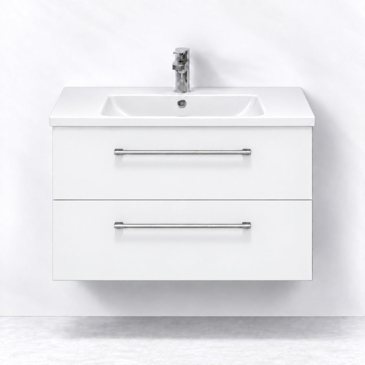 Badmøbel med klassisk front - 80x46x57 cm - Mat hvid - Hvid keramisk håndvask - Melhus