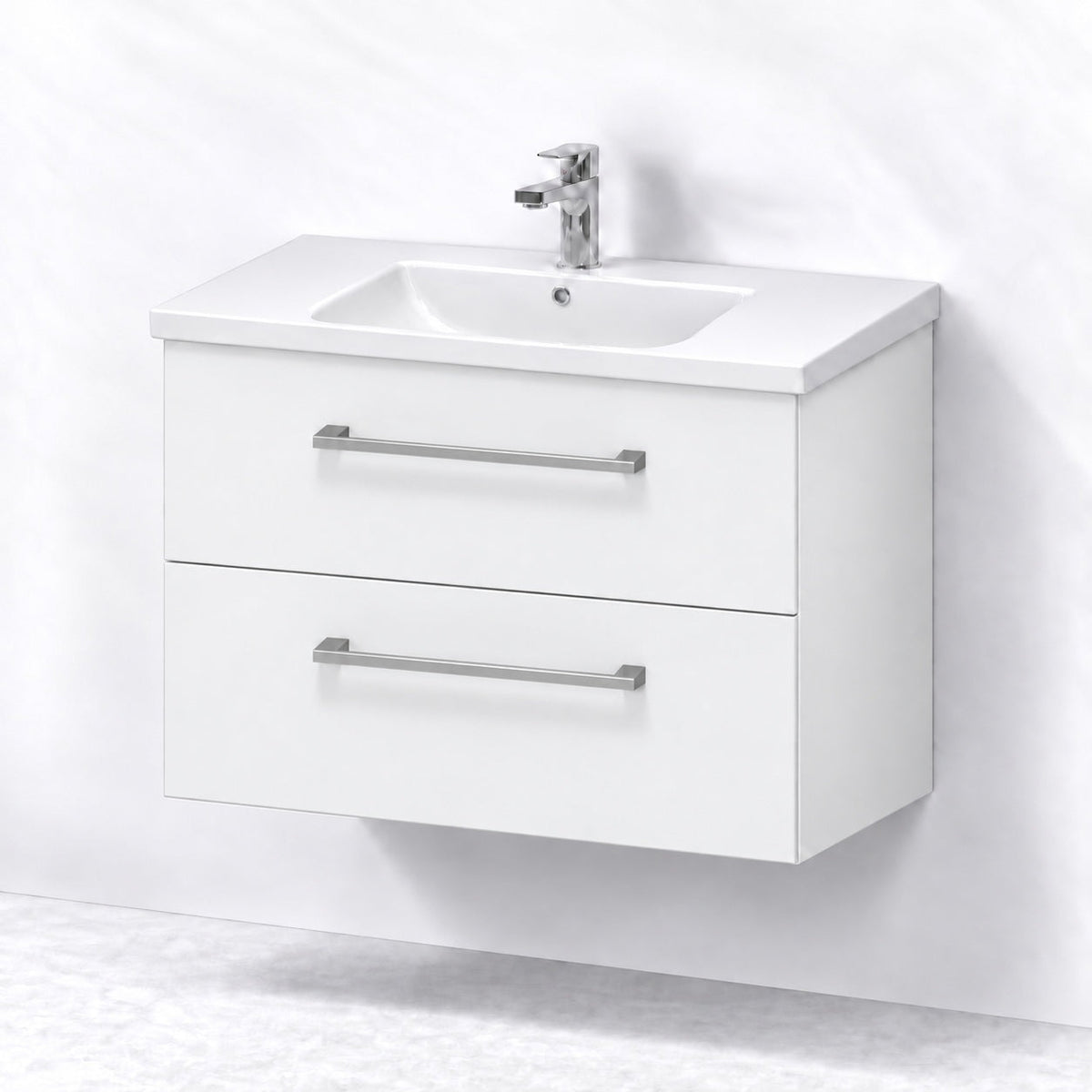 Badmøbel med klassisk front - 80x46x58 cm - Mat hvid - Hvid keramisk håndvask - Viggo