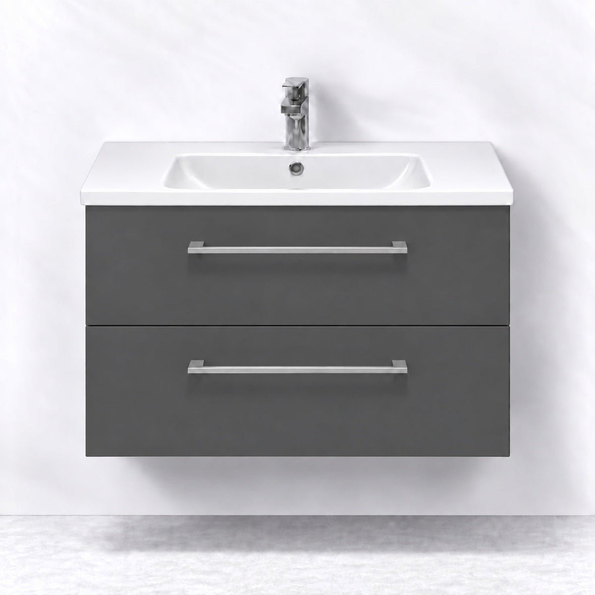 Badmøbel med klassisk front - 80x46x58 cm - Antracitgrå - Hvid keramisk håndvask - Viggo