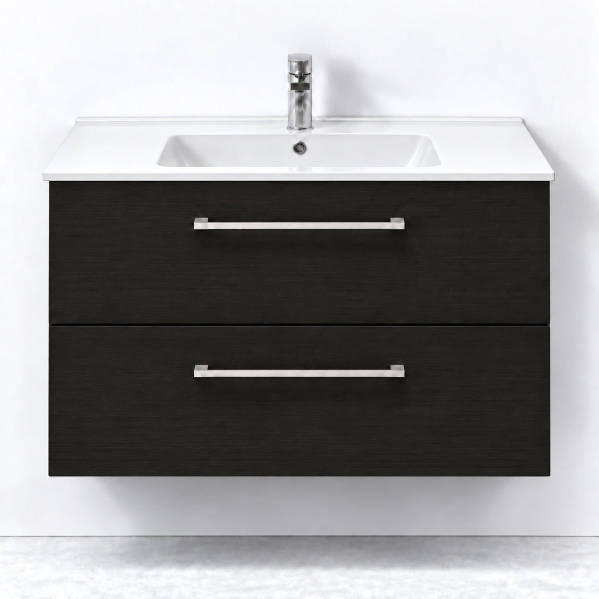 Badmøbel med klassisk front - 90x46x57 cm - Sort trælook - Hvid keramisk Adam-håndvask - Adam