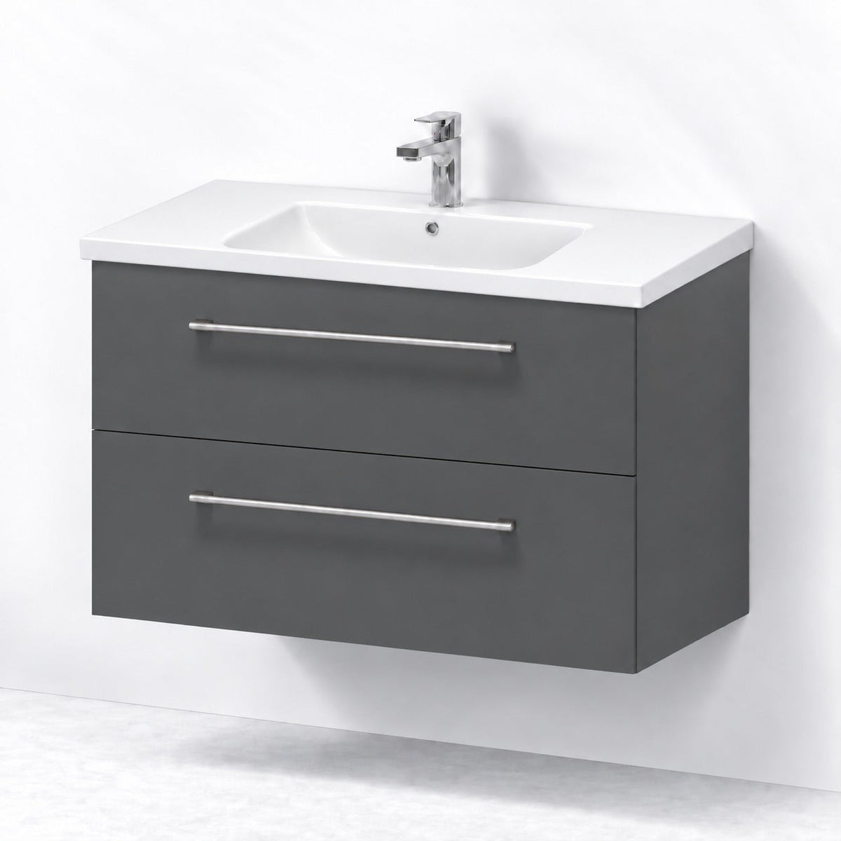 Badmøbel med klassisk front - 100x46x58 cm - Antracitgrå - Hvid keramisk håndvask - Melhus