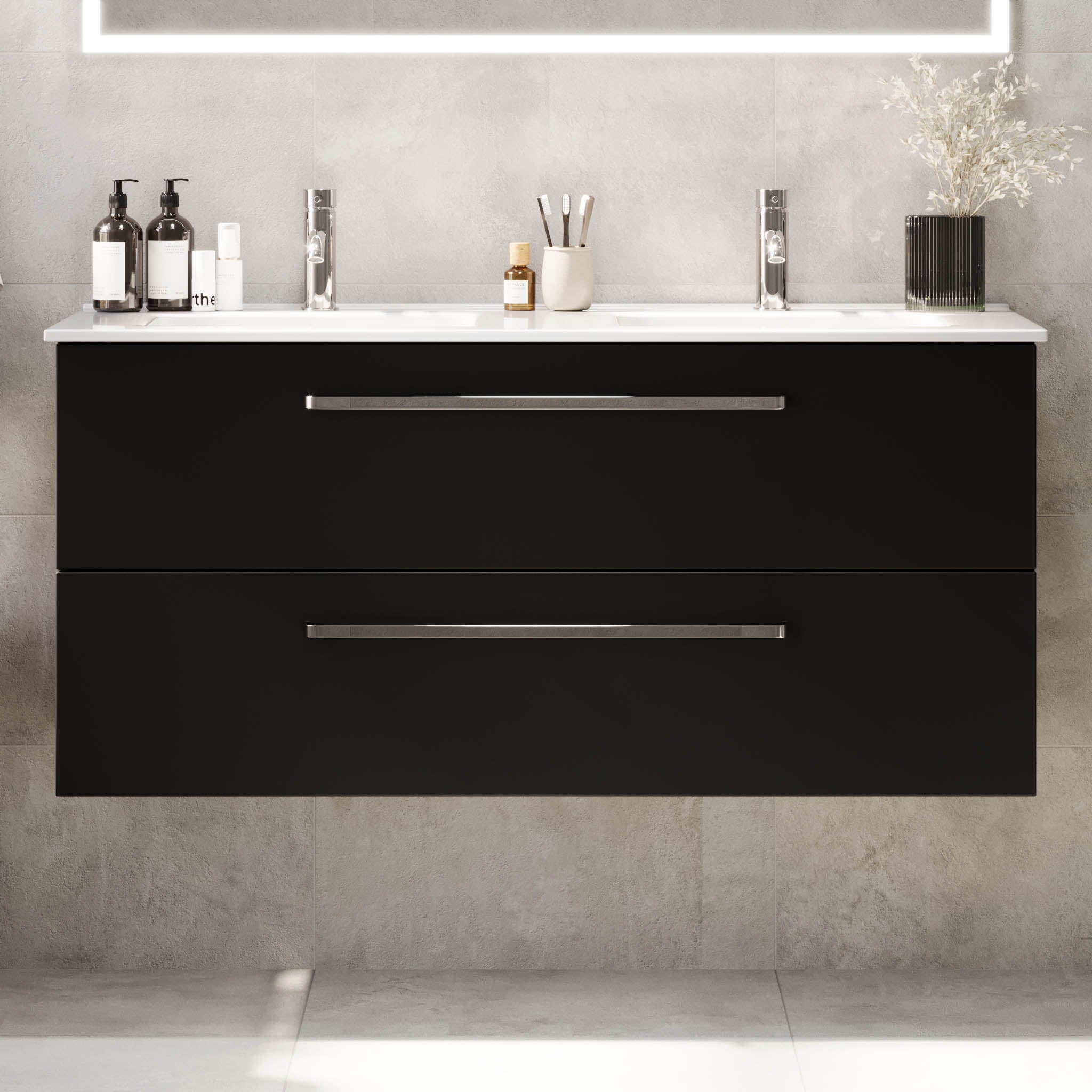 Voss, Furniture Set - Basin & Cabinet, Black Mat - 120 cm - MASTERSTORE - 8595677194401 - Furniture Set - Basin & Cabinet - 70-120-54-02-62 - 8595677194401
