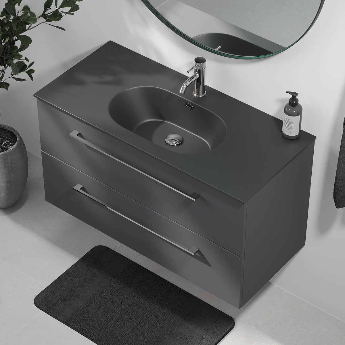 Horten, Furniture Set - Basin & Cabinet, Grey Anthracite - 100 cm - MASTERSTORE - 8595677192155 - Furniture Set - Code - 75-100-60-43-40 - 8595677192155