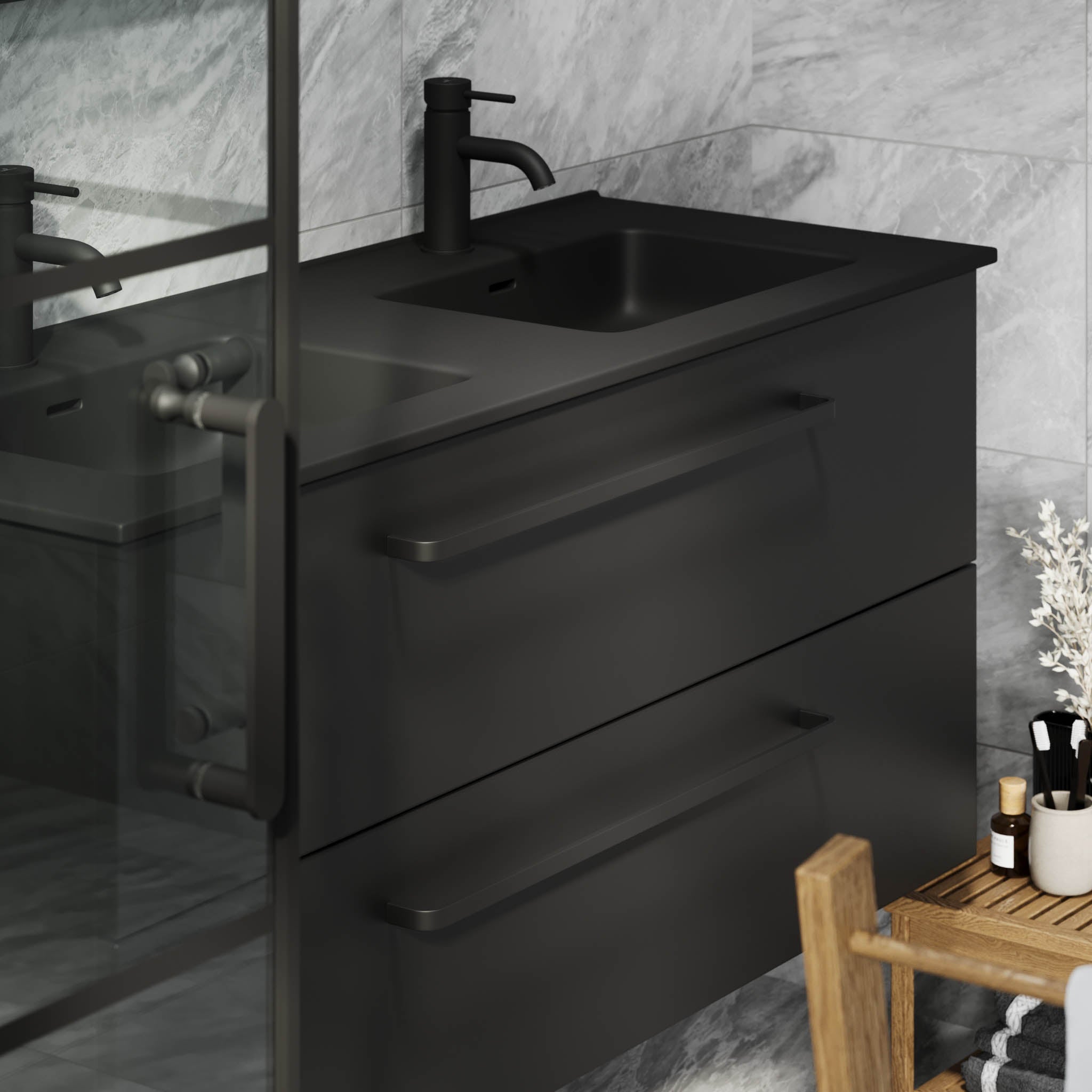 Vegsund, Furniture Set - Basin & Cabinet, Black Mat - 80 cm - MASTERSTORE - 8595677194449 - Furniture Set - Basin & Cabinet - 70-080-56-02-60 - 8595677194449