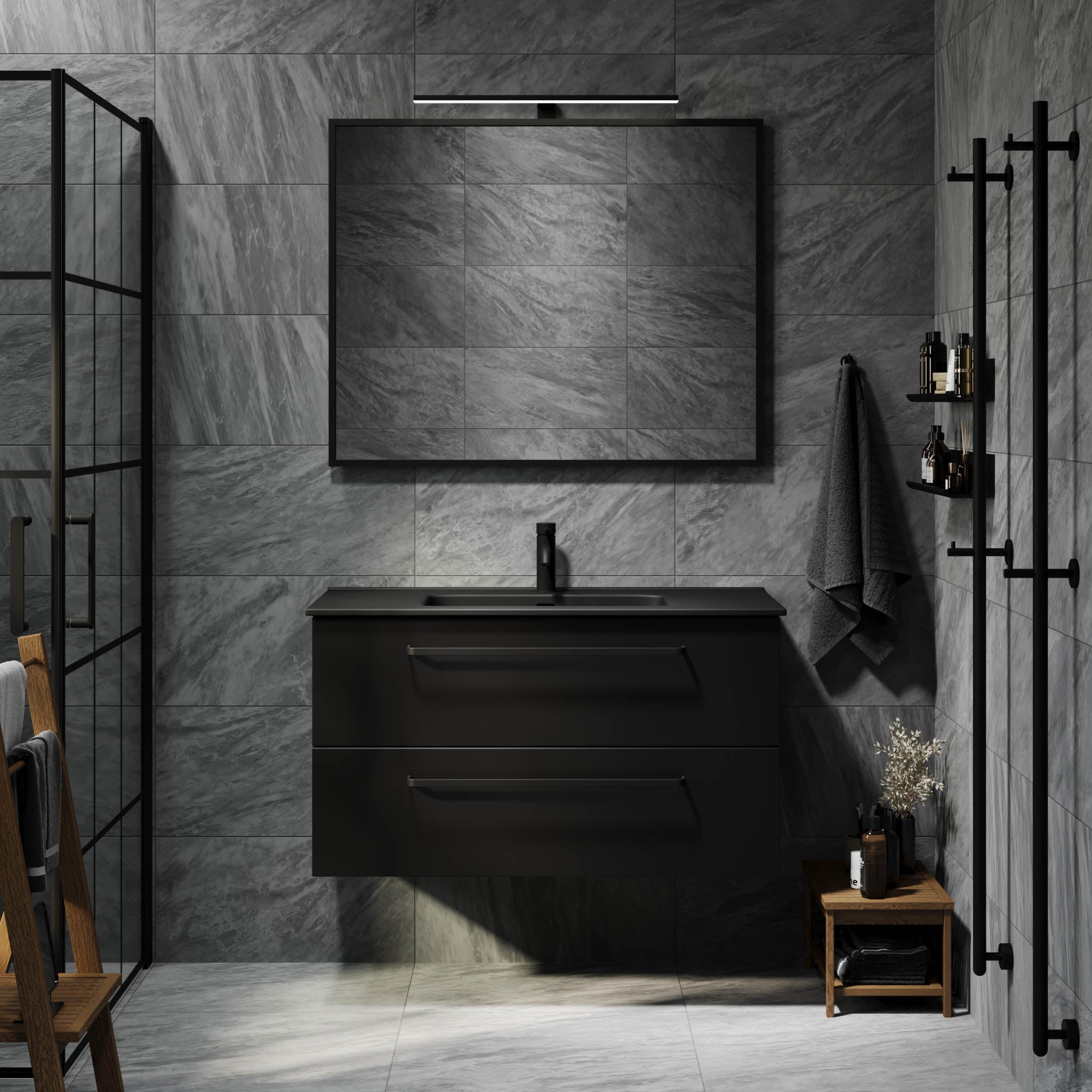 Vegsund, Furniture Set - Basin & Cabinet, Black Mat - 80 cm - MASTERSTORE - 8595677194449 - Furniture Set - Basin & Cabinet - 70-080-56-02-60 - 8595677194449