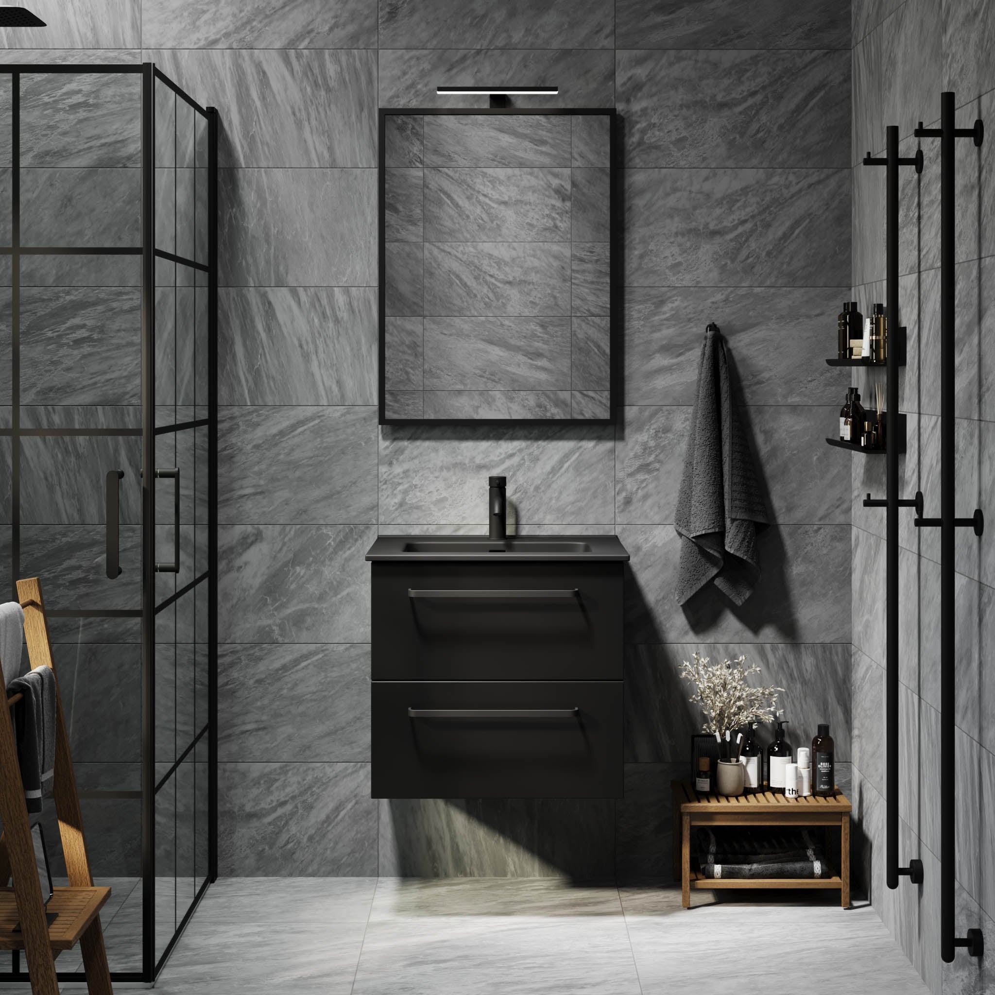 Vegsund, Furniture Set - Basin & Cabinet, Black Mat - 100 cm - MASTERSTORE - 8595677194456 - Furniture Set - Basin & Cabinet - 70-100-56-02-60 - 8595677194456