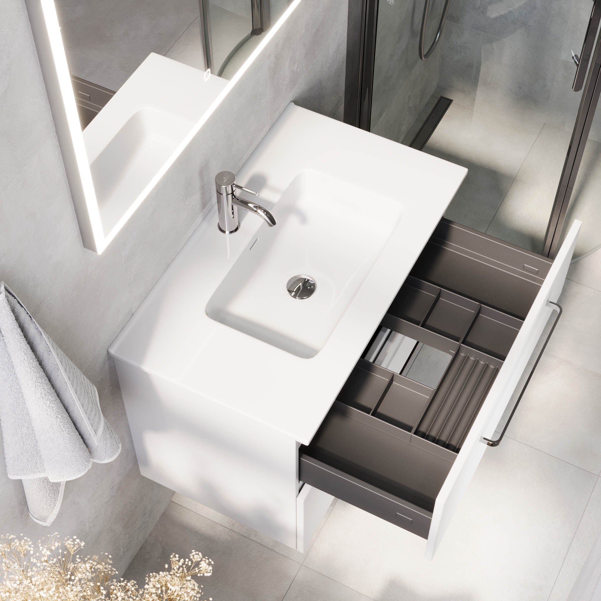 Voss, Furniture Set - Basin & Cabinet, White Mat - 100 cm - MASTERSTORE - 8595677194319 - Furniture Set - Basin & Cabinet - 70-100-54-01-60 - 8595677194319