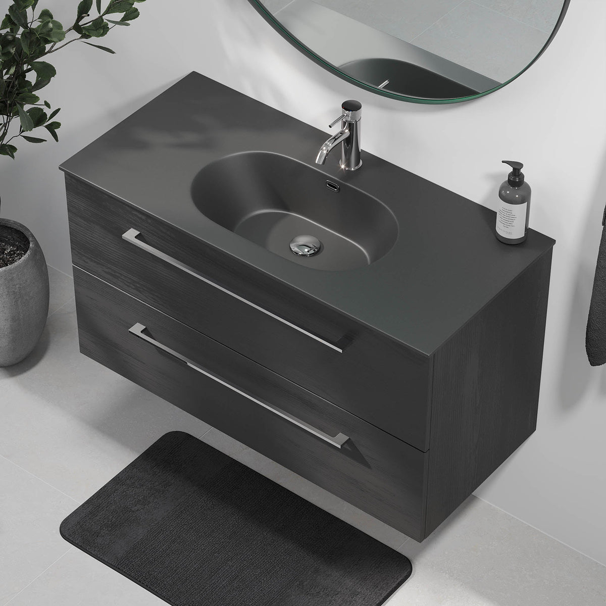 Horten, Furniture Set - Basin & Cabinet, Black Wood - 60 cm - MASTERSTORE - 8595677190830 - Furniture Set - Code - 75-060-60-22-41 - 8595677190830