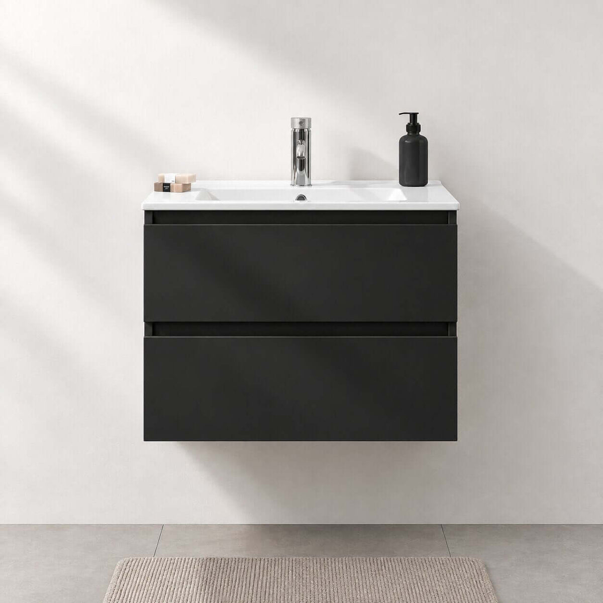 Badeværelsesmøbel 60 cm i mat sort med porcelænsvask - Kenwood