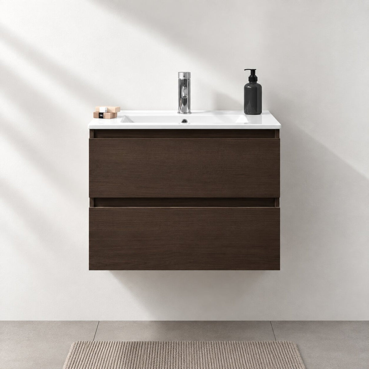 Badeværelsesmøbel 60 cm i valnød med integreret vask - Kenwood