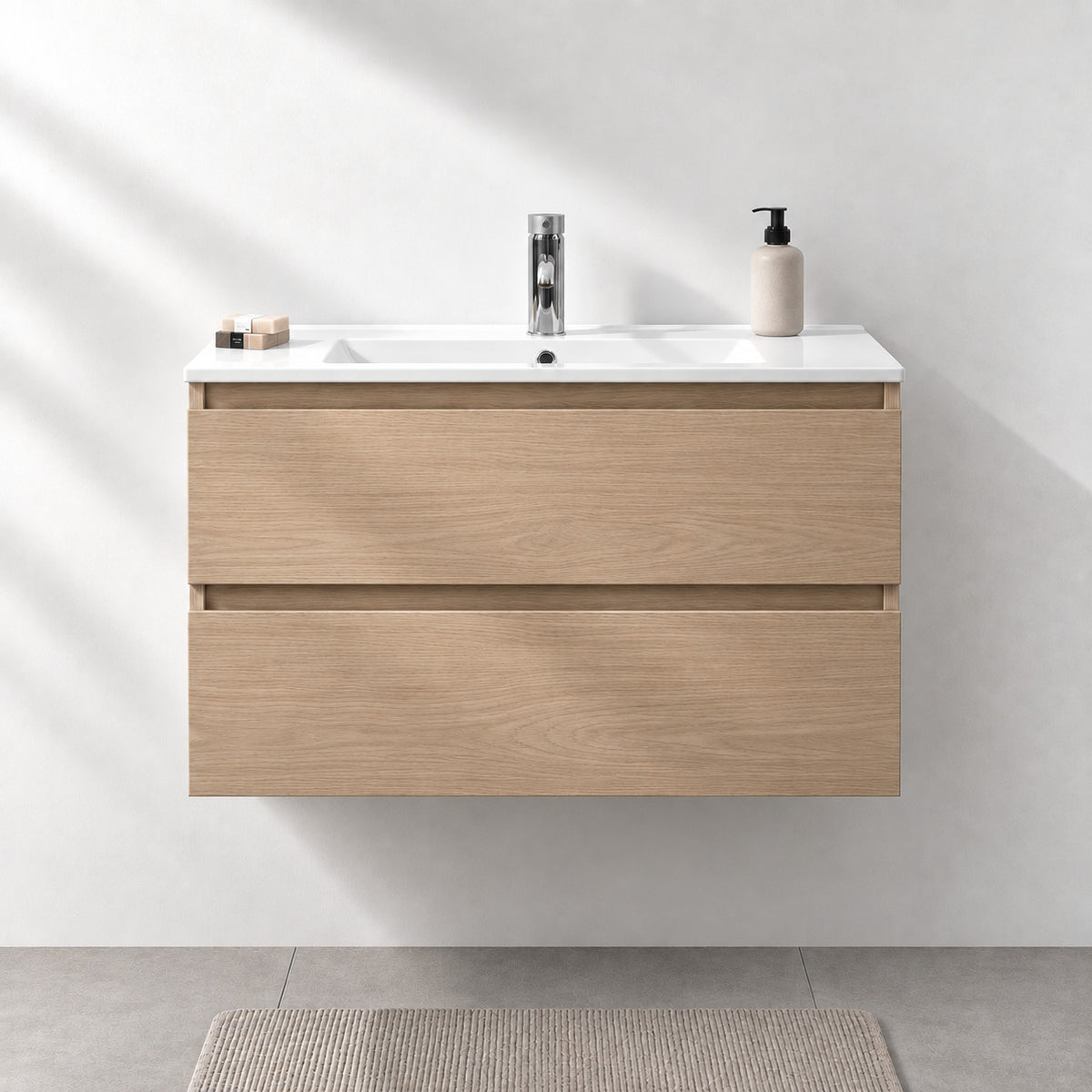 Badeværelsesmøbel 90 cm i eg med porcelænsvask - Kenwood