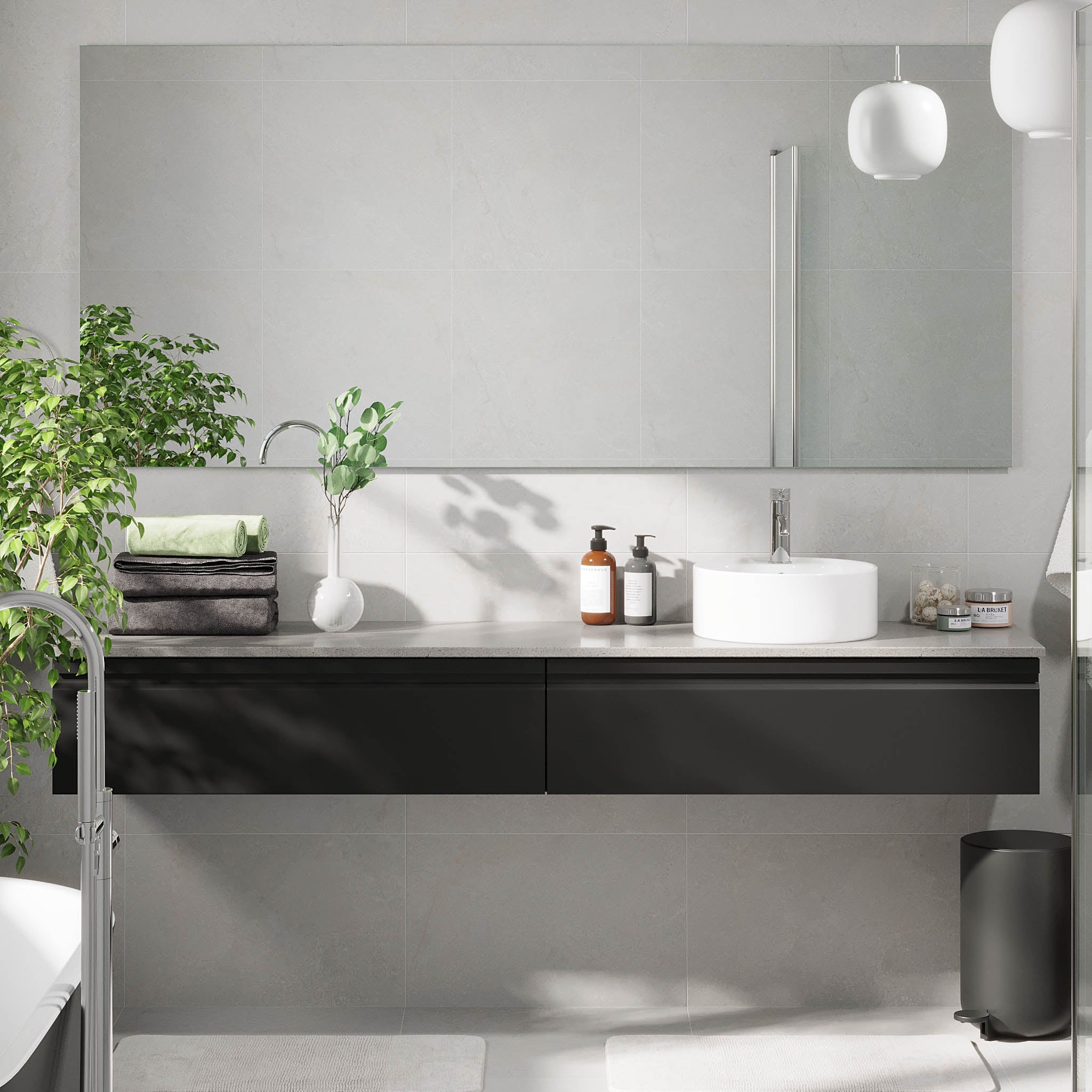 Mirage Badmøbel med grå bordplade, Mat Sort