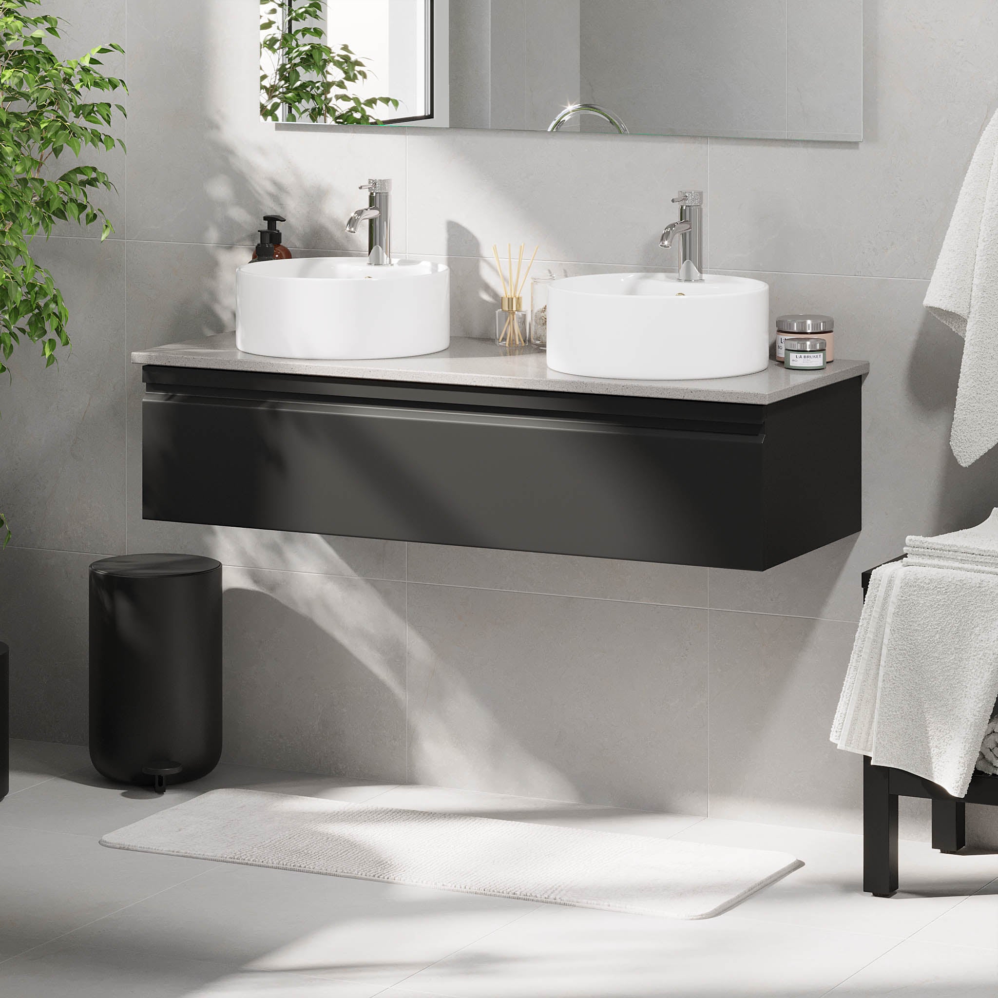 Mirage Badmøbel med grå bordplade, Mat Sort