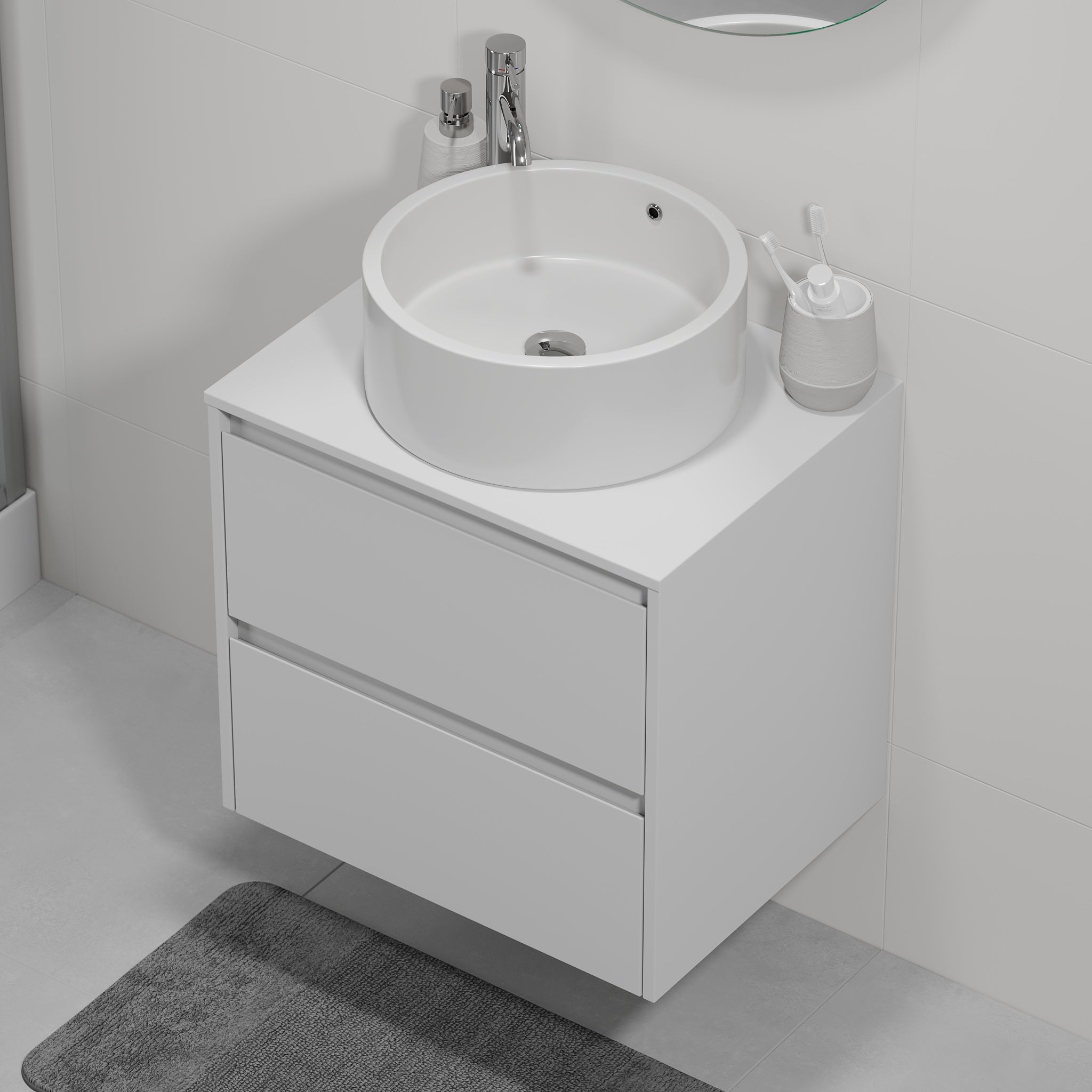 Lofoten Badmøbel m/Bordplade og vask, Mat Hvid