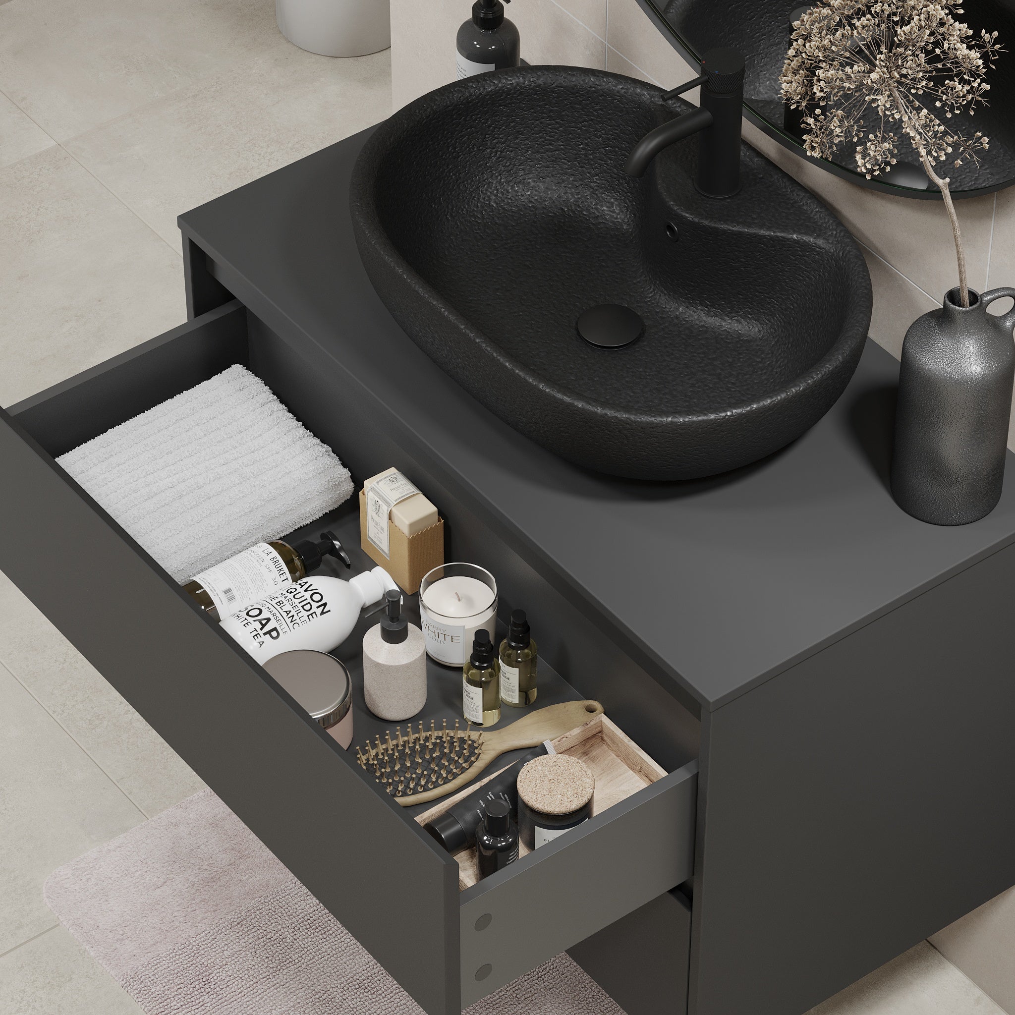 Seiland Badmøbel m/Bordplade og vask, Antracitgrå