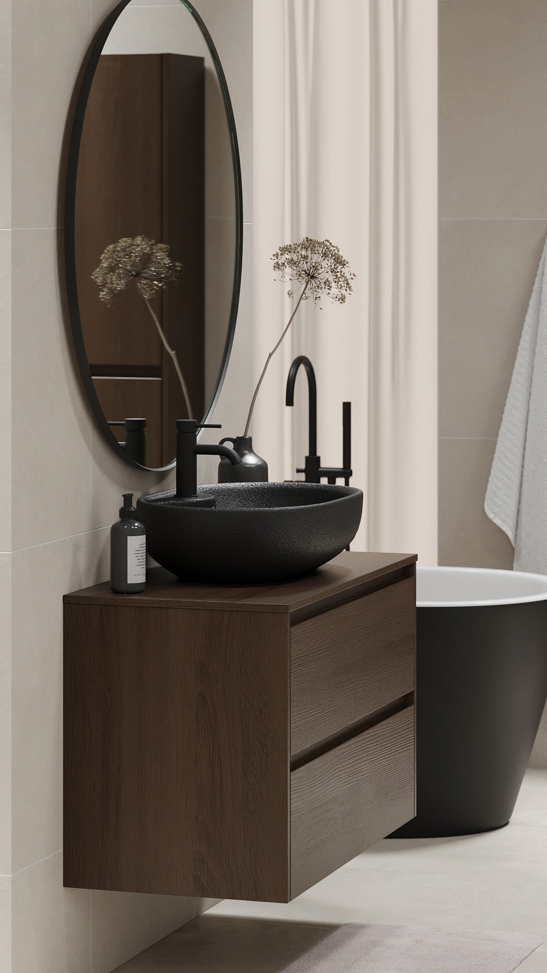 Seiland Badmøbel m/Bordplade og vask, Valnød