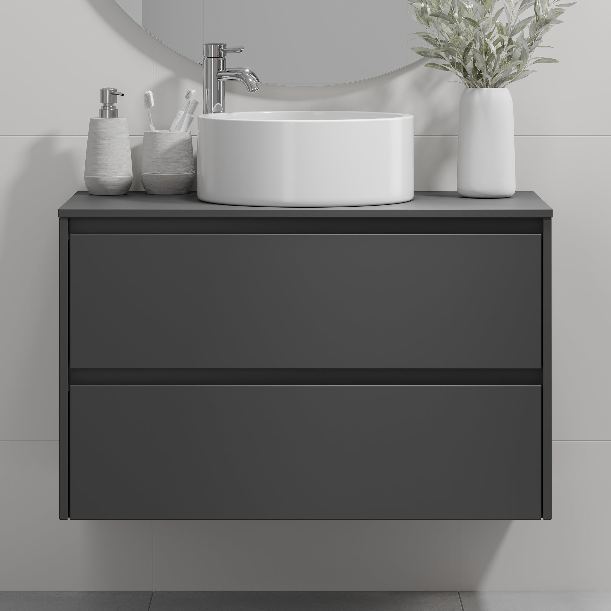 Lofoten Badmøbel m/Bordplade og vask, Mat Sort