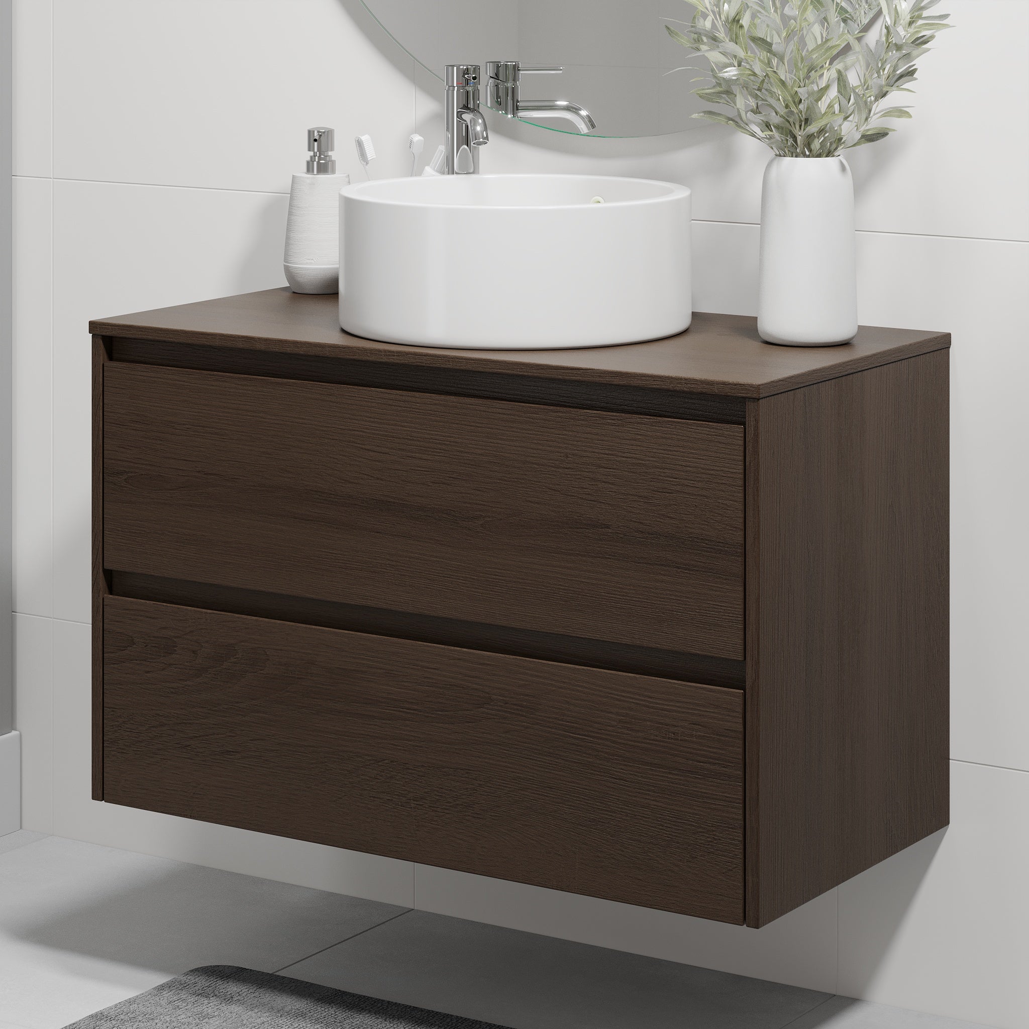 Lofoten Badmøbel m/Bordplade og vask, Valnød