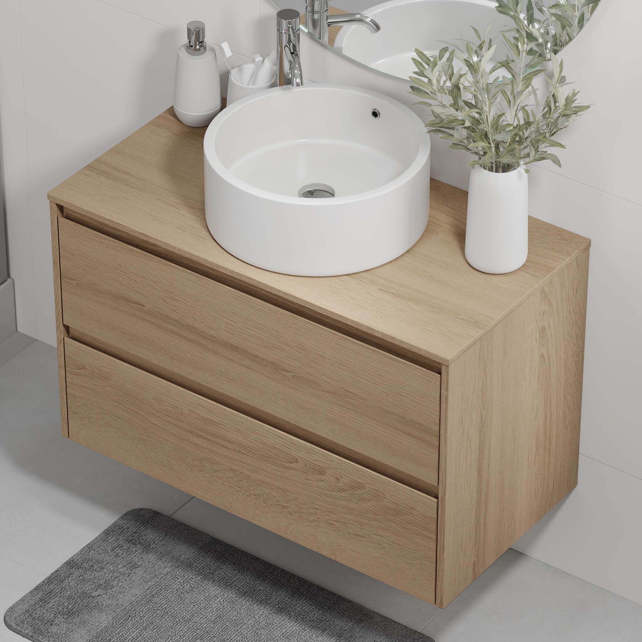 Lofoten Badmøbel m/Bordplade og vask, Eg