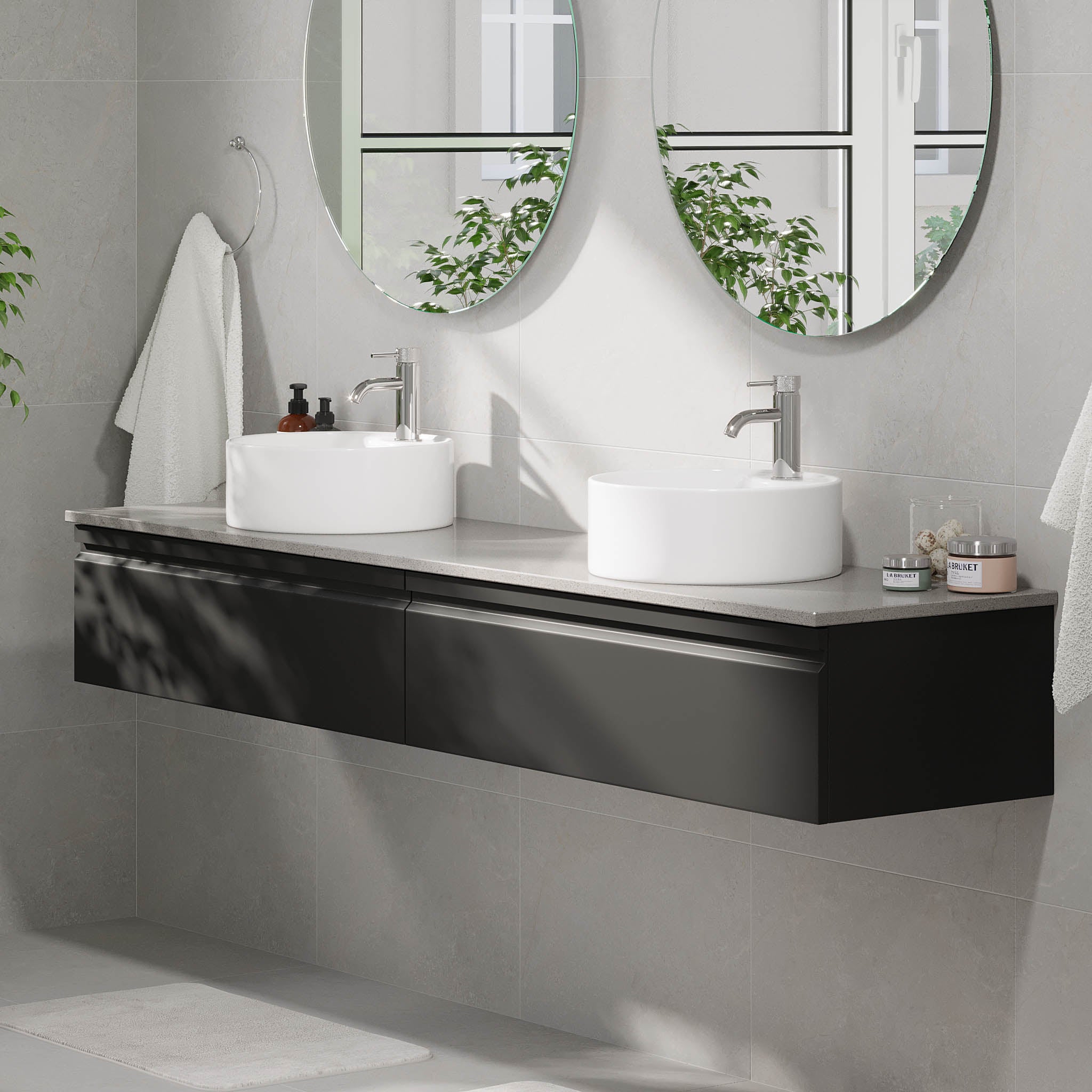 Mirage Badmøbel med grå bordplade, Mat Sort