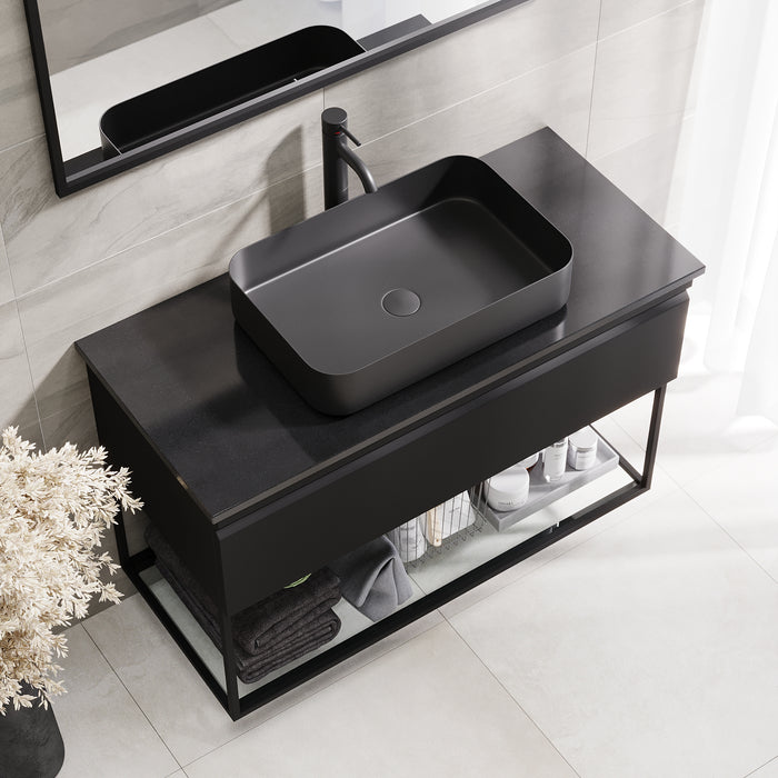 Kvitfjell Compact Badmøbel med Quarts Sort Bordplade, Mat Sort