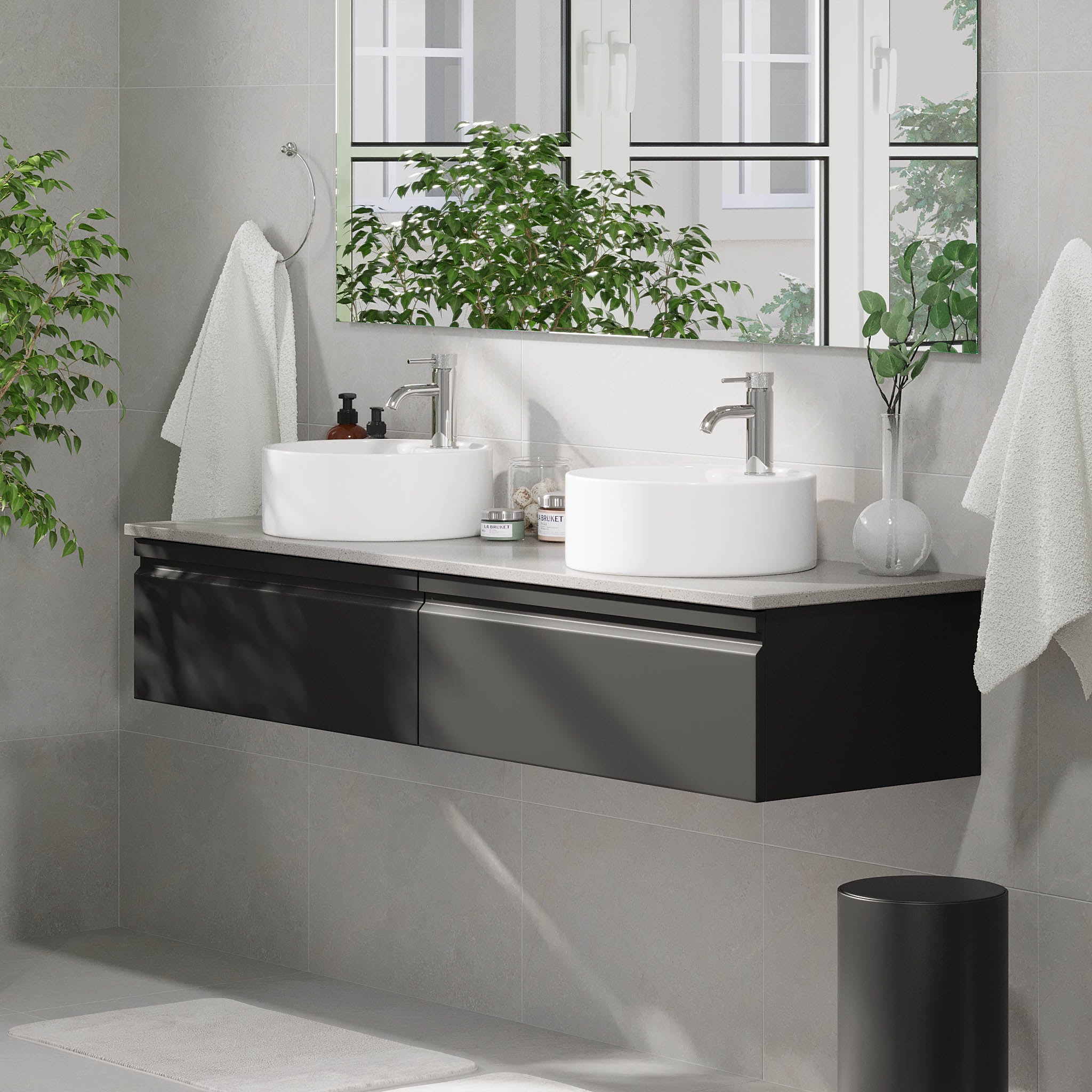 Mirage Badmøbel med grå bordplade, Mat Sort