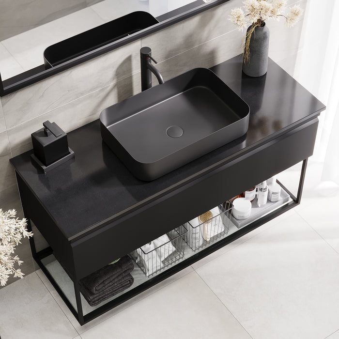 Kvitfjell Compact Badmøbel med Quarts Sort Bordplade, Mat Sort