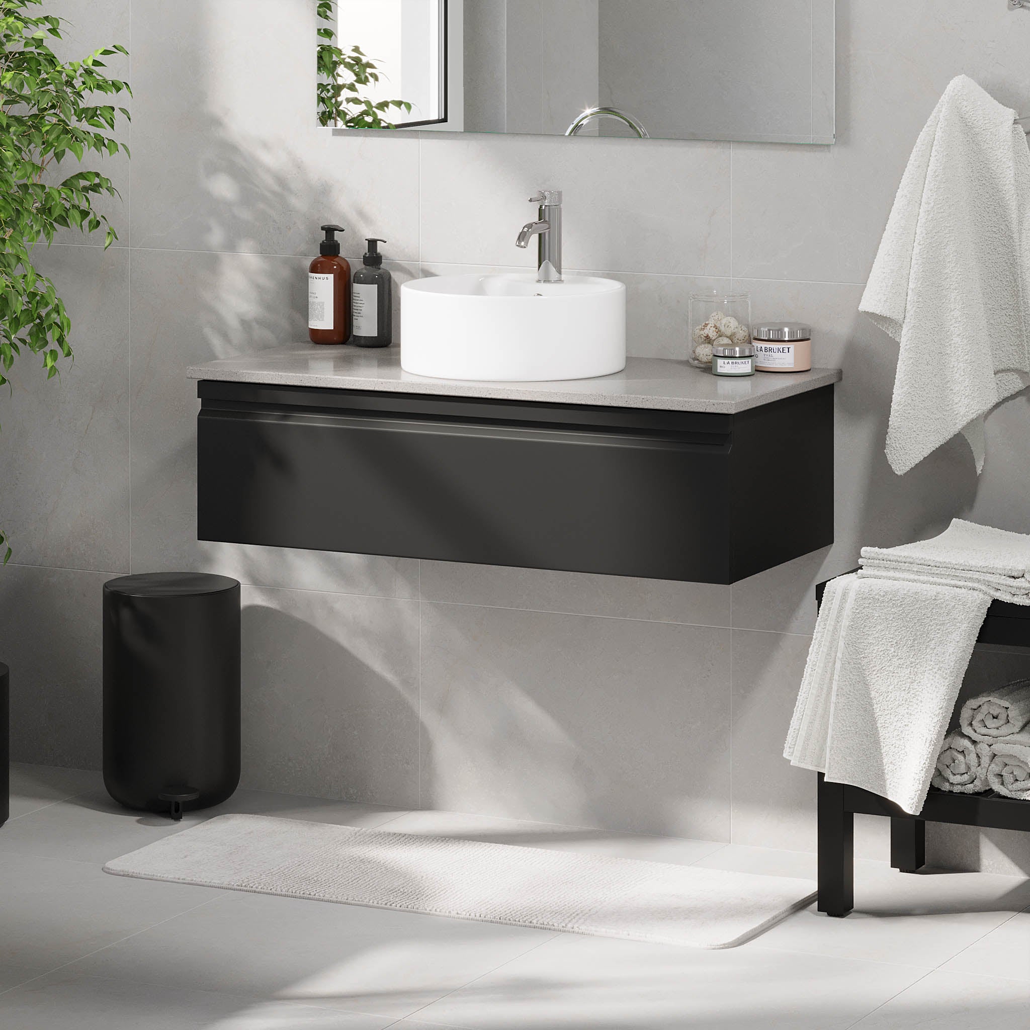 Mirage Badmøbel med grå bordplade, Mat Sort