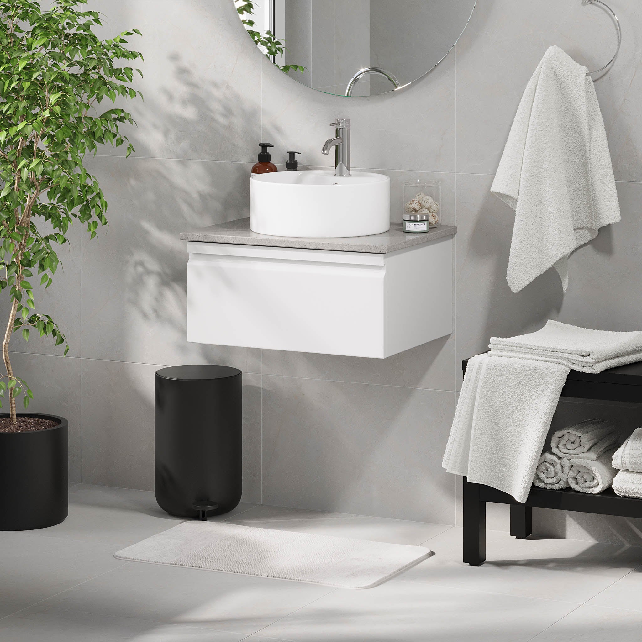 Mirage Badmøbel med grå bordplade, Mat Hvid